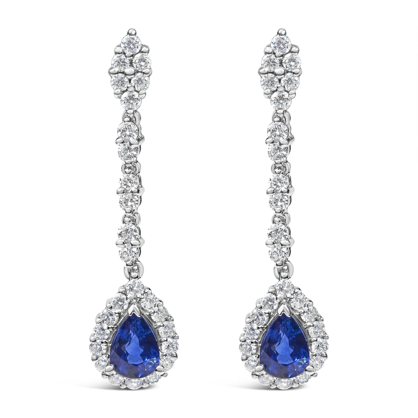 18K White Gold Diamond & Blue Sapphire Drop Halo Earrings - Luxury Jewelry