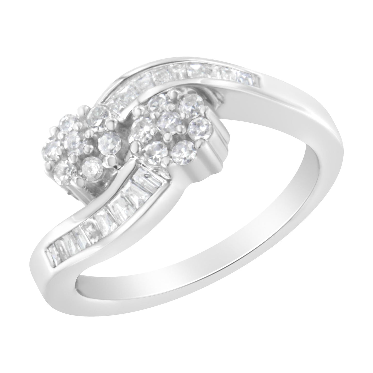 14K White Gold Round & Baguette Diamond Bypass Ring (1/2 Cttw, H-I, I1-I2)