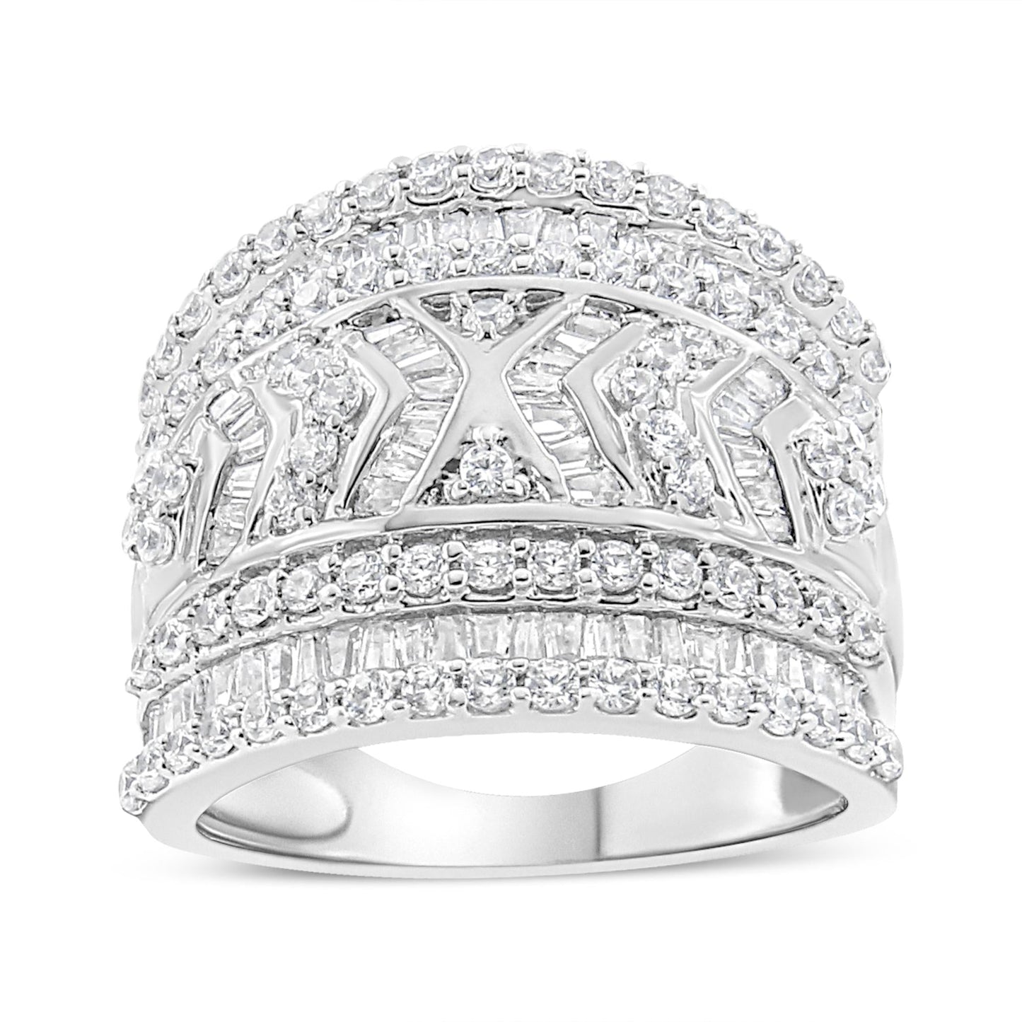 .925 Sterling Silver 2.0 Cttw Diamond Edge Multi-Row Band Ring (J-K, I3 Clarity)