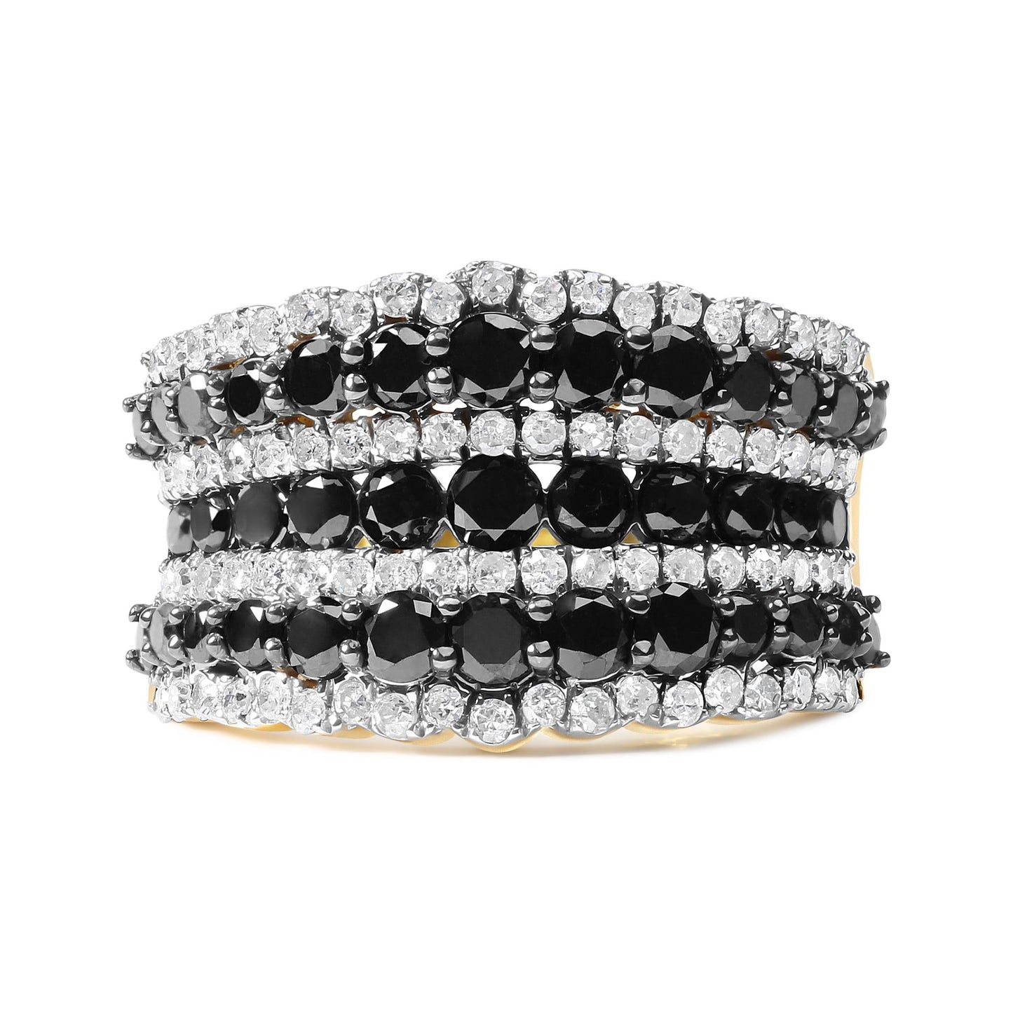 14K Yellow Gold Plated .925 Silver 1.75 Cttw Black & White Diamond Band Ring