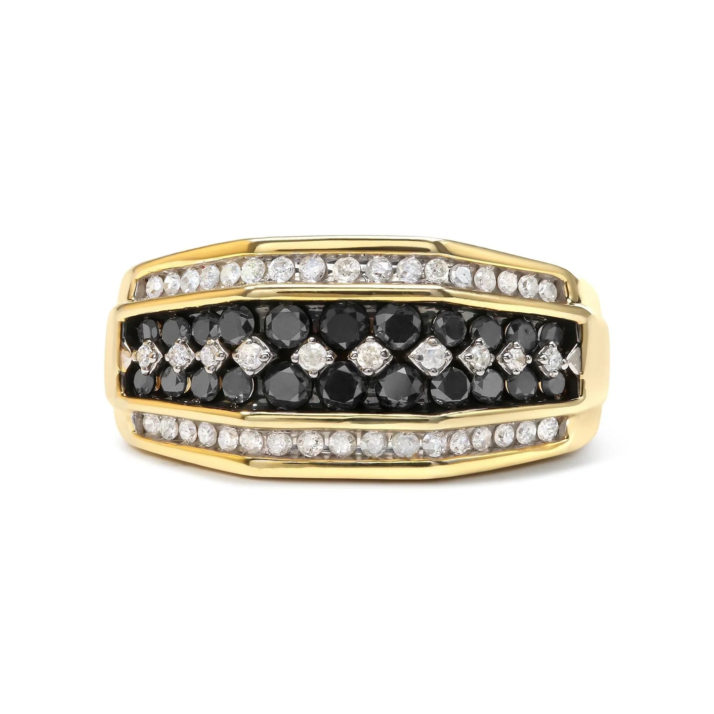 Men's 10K Yellow Gold 1.5 Cttw White & Black Diamond Cluster Ring Statement Gift