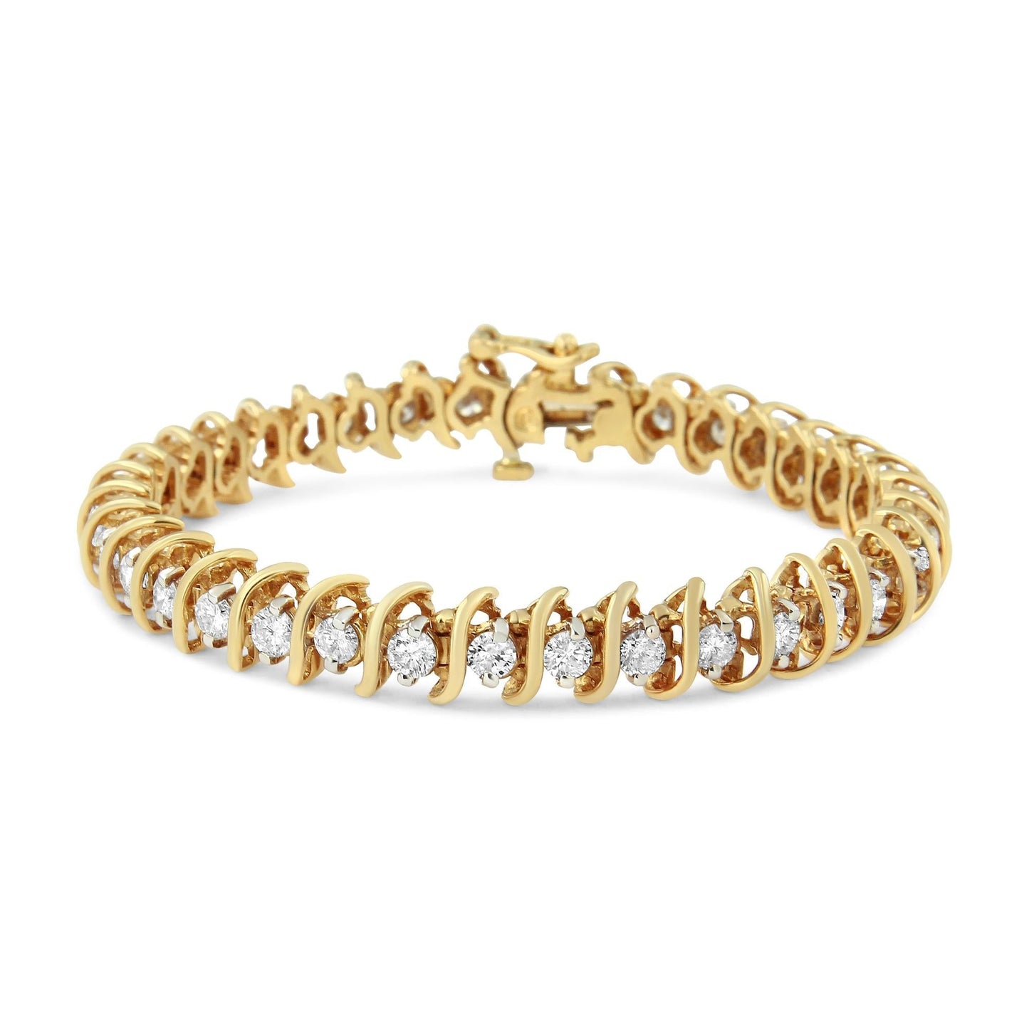 AGS Certified 18K Yellow Gold 5.00 Cttw Diamond S-Link Tennis Bracelet