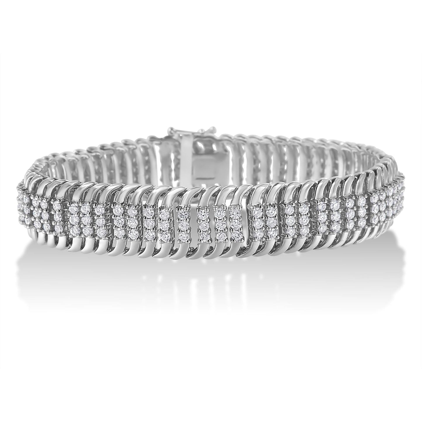 14K White Gold 5.0 Cttw Round Diamond S Wave Tennis Bracelet - Luxury Jewelry
