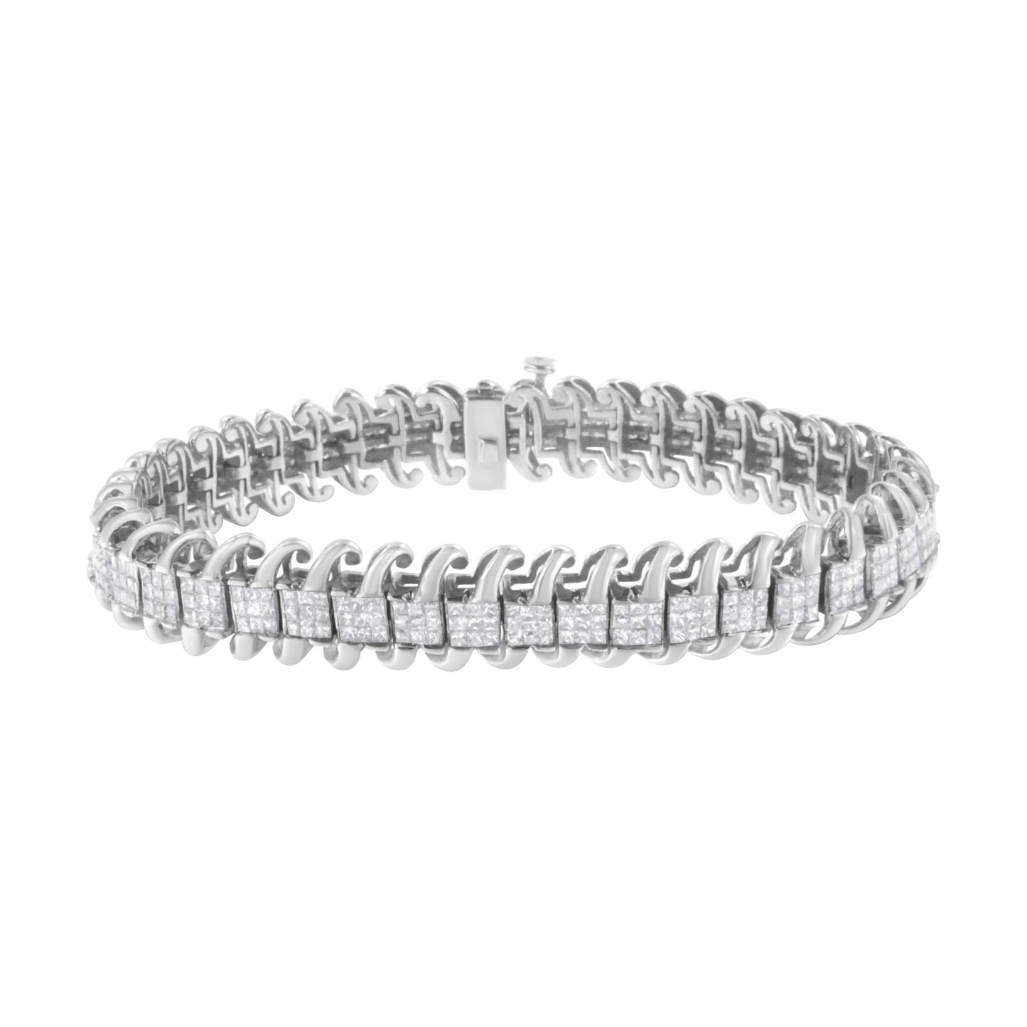14K White Gold 5.0 Cttw Princess Cut Diamond Invisible Set Tennis Bracelet