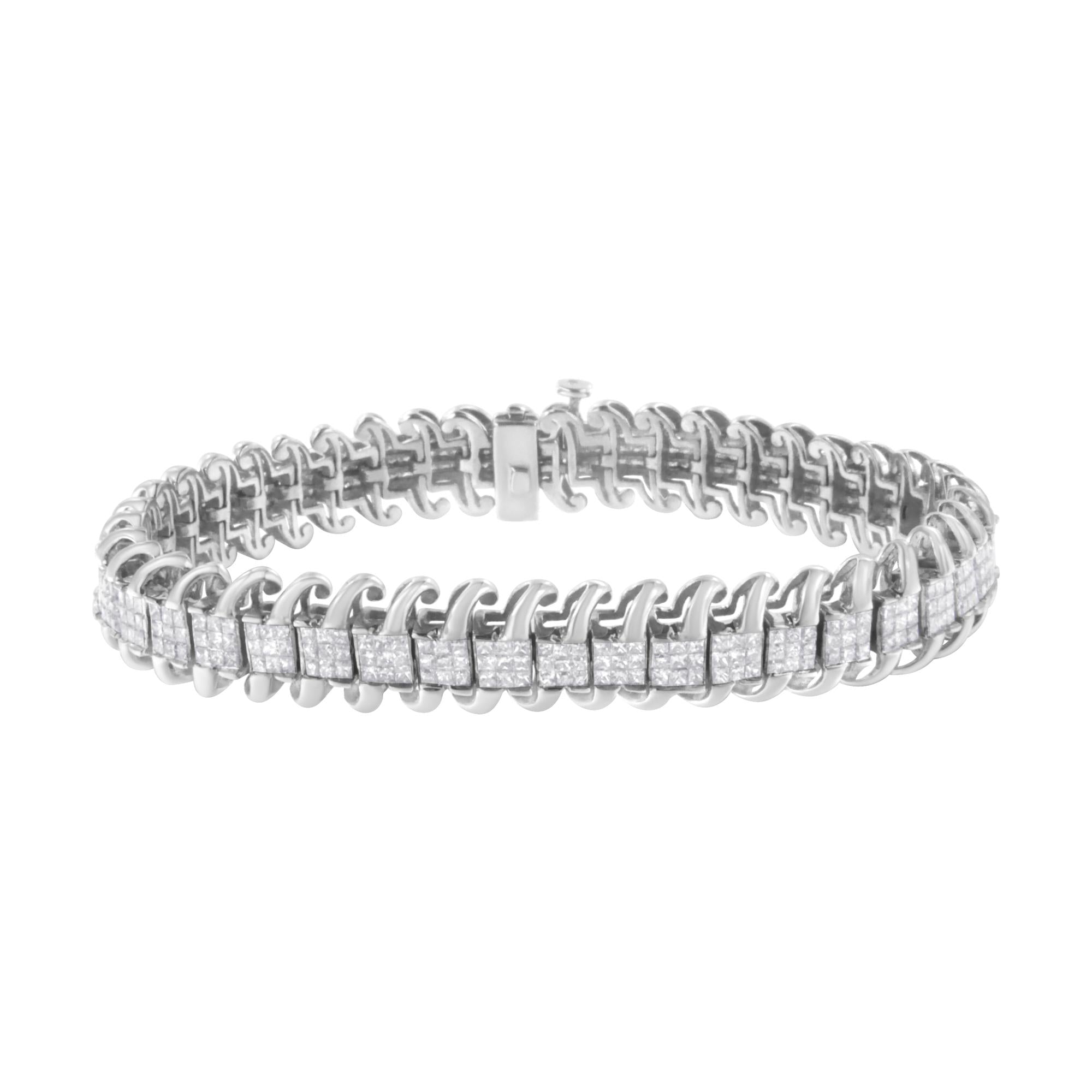 14K White Gold Princess Cut Diamond Invisible Set Tennis Bracelet - Luxury Jewelry