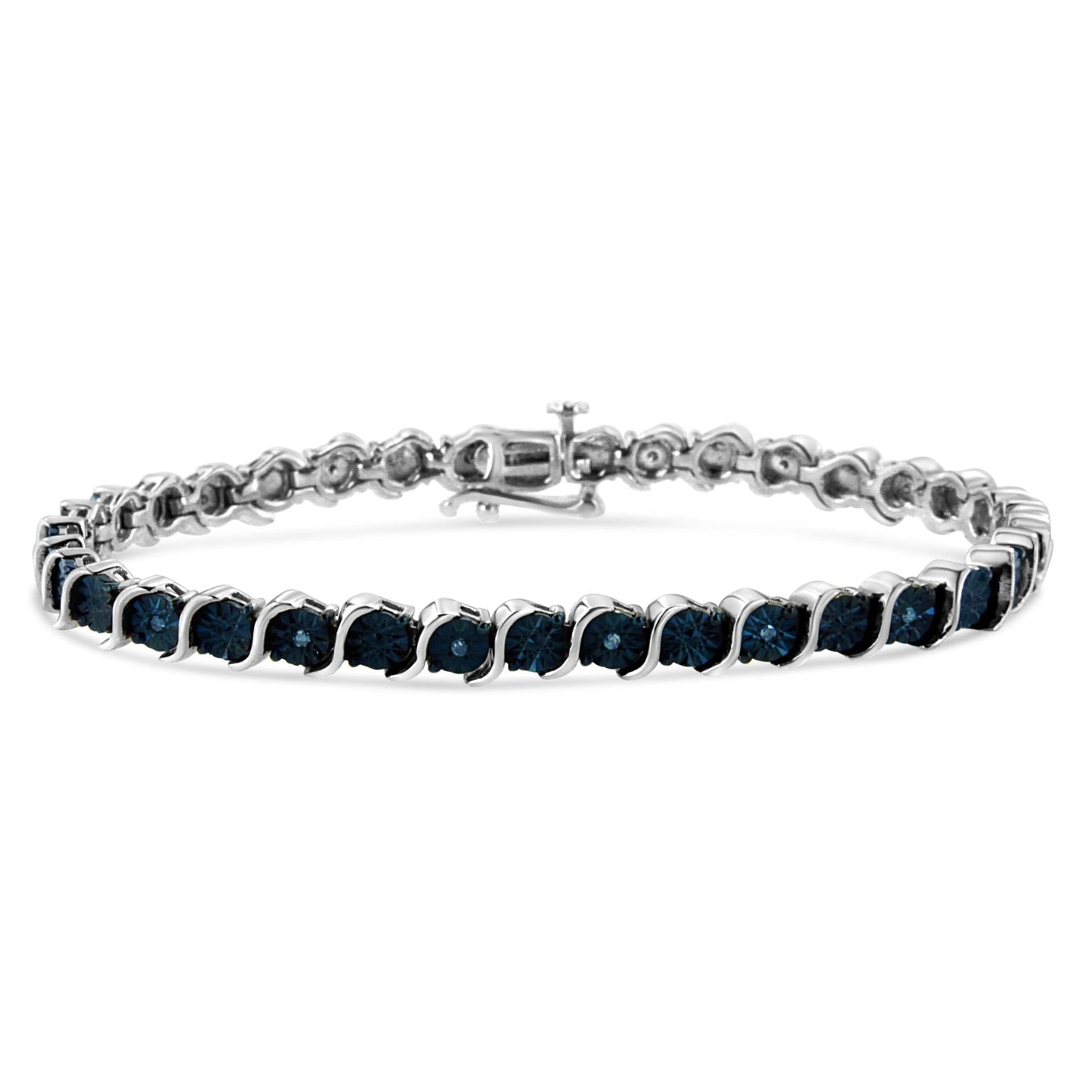 Sterling Silver 1/10 Cttw Blue Diamond Miracle Set 'S' Link Bracelet