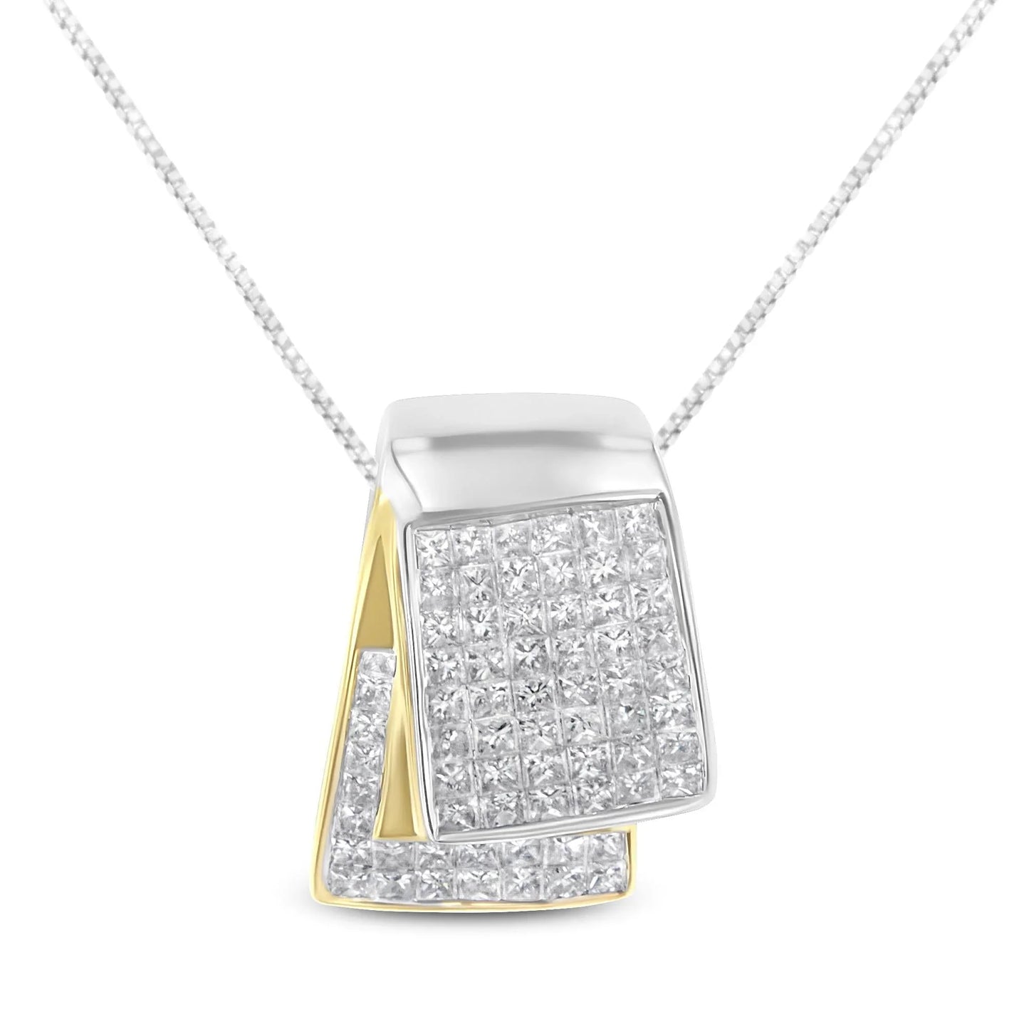 14K White/Yellow Gold 2.0 Cttw Princess-Cut Diamond Fold Pendant 18" Necklace