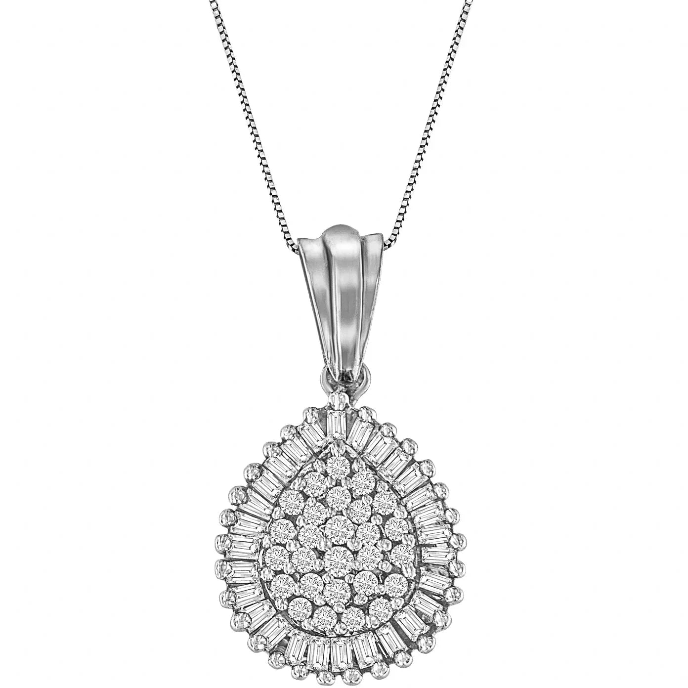 10K Gold 1/2 Cttw Round Bagutte-Cut Diamond Teardrop 18" Pendant Necklace
