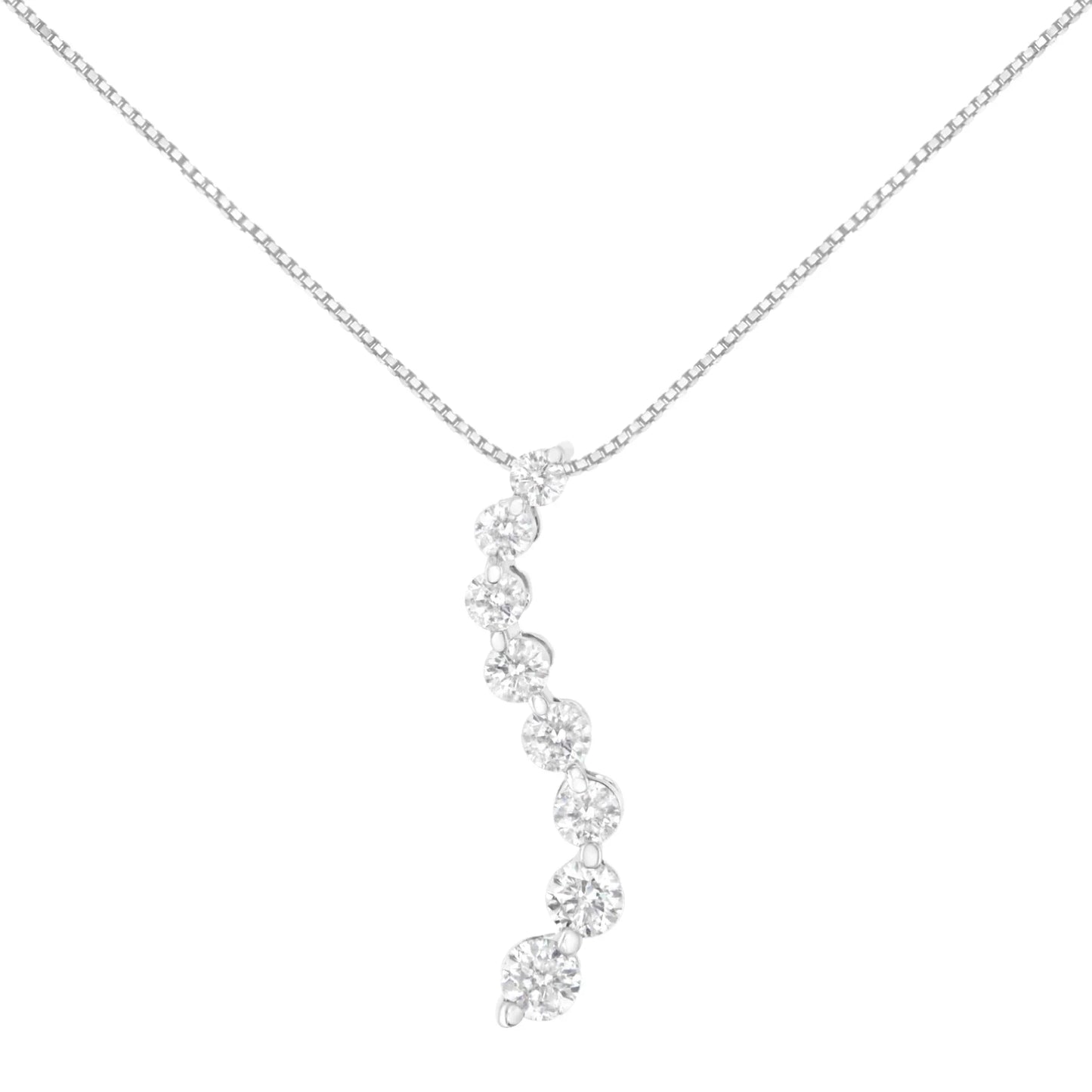 AGS Certified 14k White Gold 3.0 Cttw Round-Cut Diamond Journey 18" Necklace