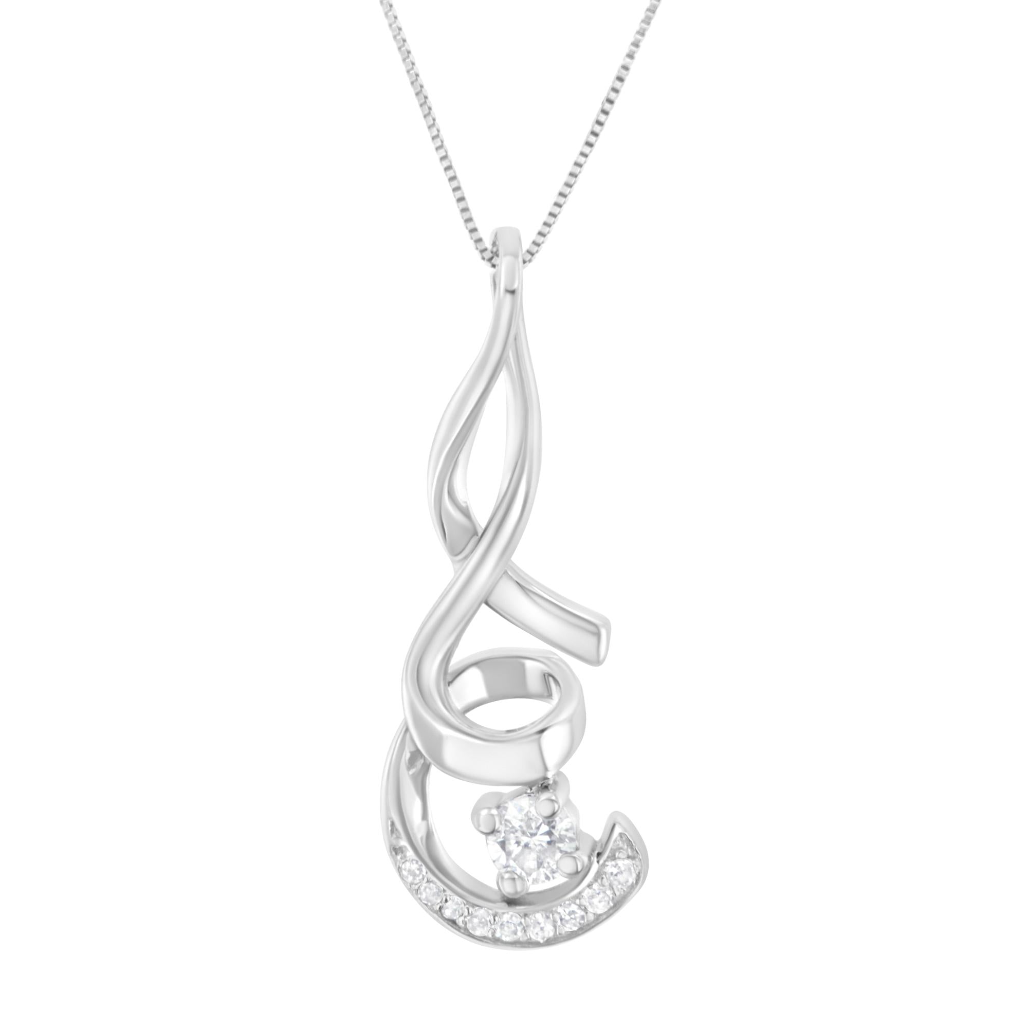 Espira 10K White Gold 1/4 Cttw Diamond Spiral Pendant Necklace - Luxury Jewelry