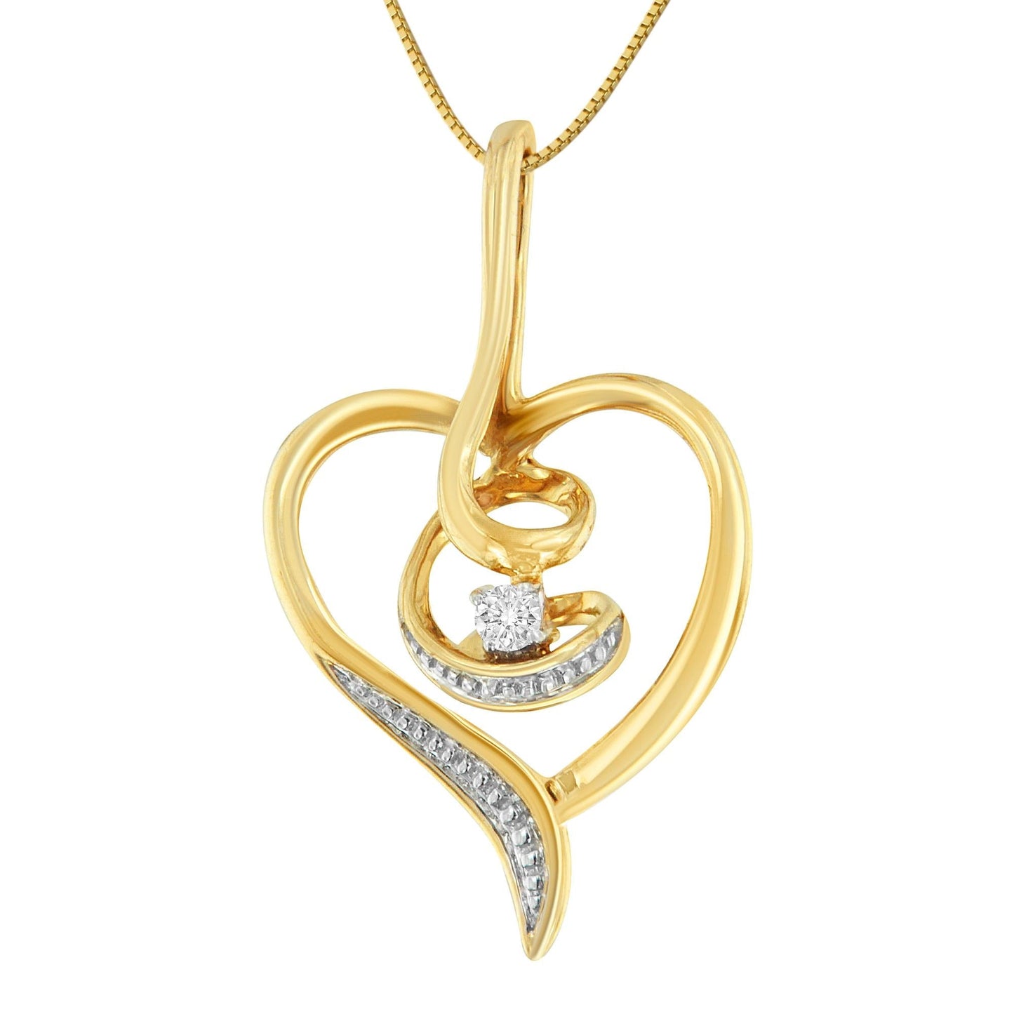 Espira 10K Yellow Gold Diamond Swirl Open Heart Pendant Necklace