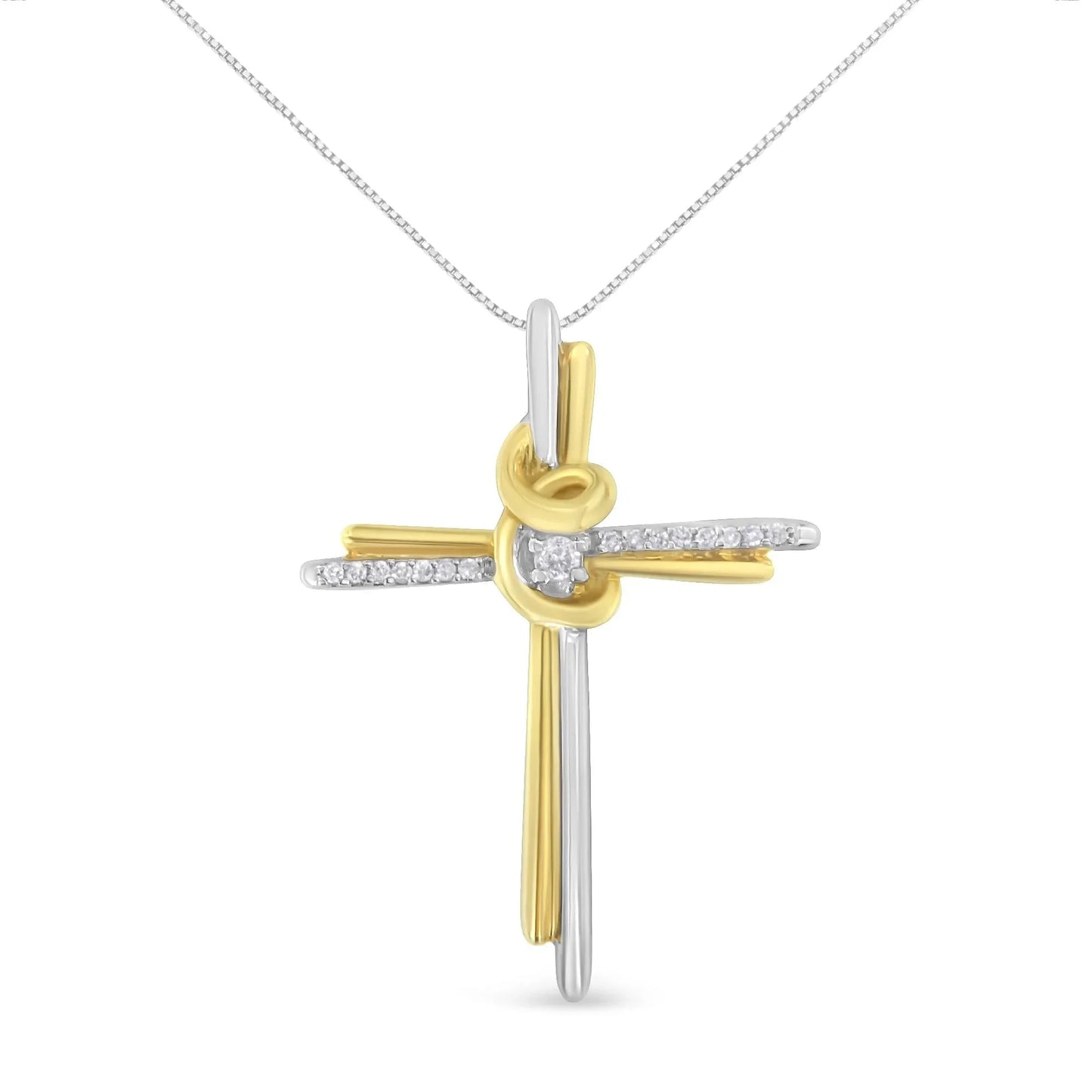 10K Two-Tone Yellow & White Gold Diamond-Accented Cross 18" Pendant Necklace