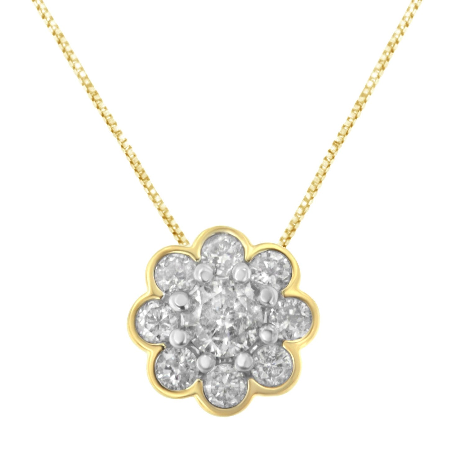 10K Gold Plated Sterling Silver 1/4 Cttw Diamond Cluster Pendant Necklace
