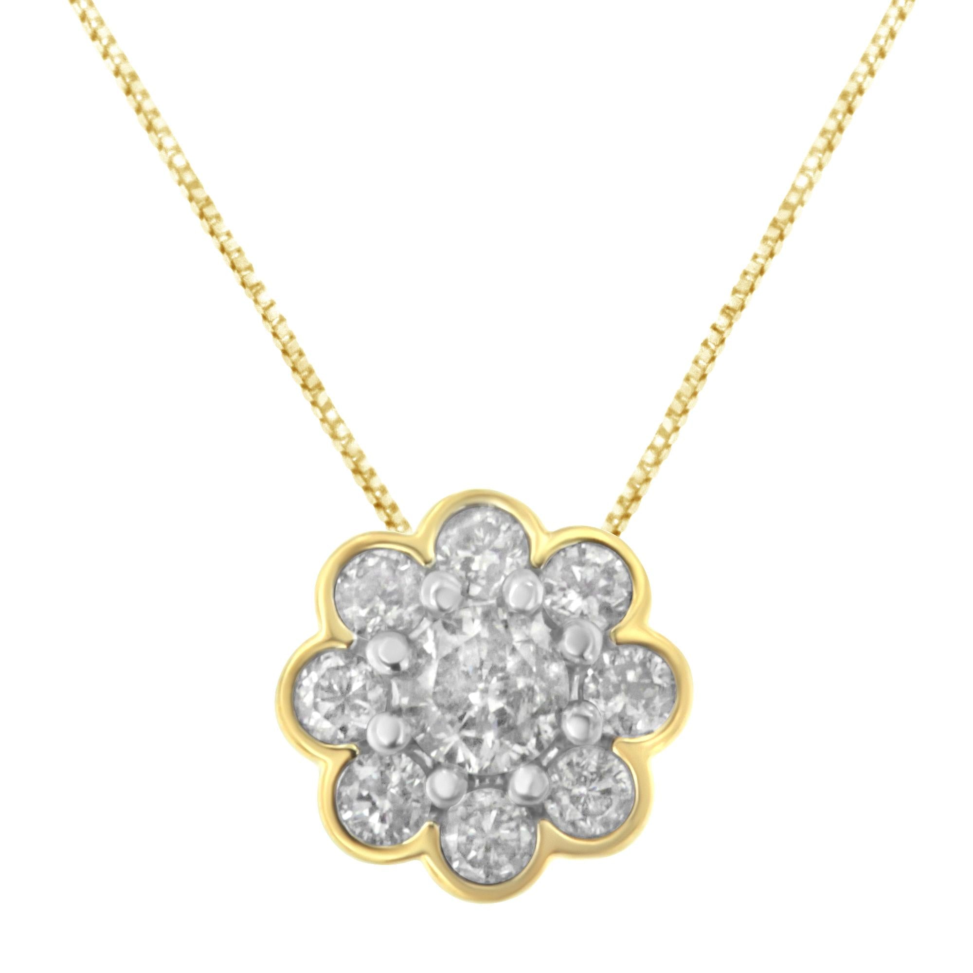 10K Gold Plated Sterling Silver Diamond Cluster Pendant Necklace - Luxury Jewelry