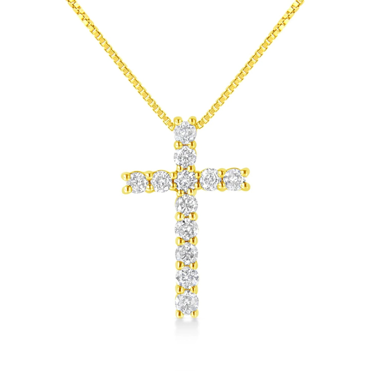 10K Yellow Gold 1/2 Cttw Round Brilliant Cut Diamond Cross 18" Pendant Necklace