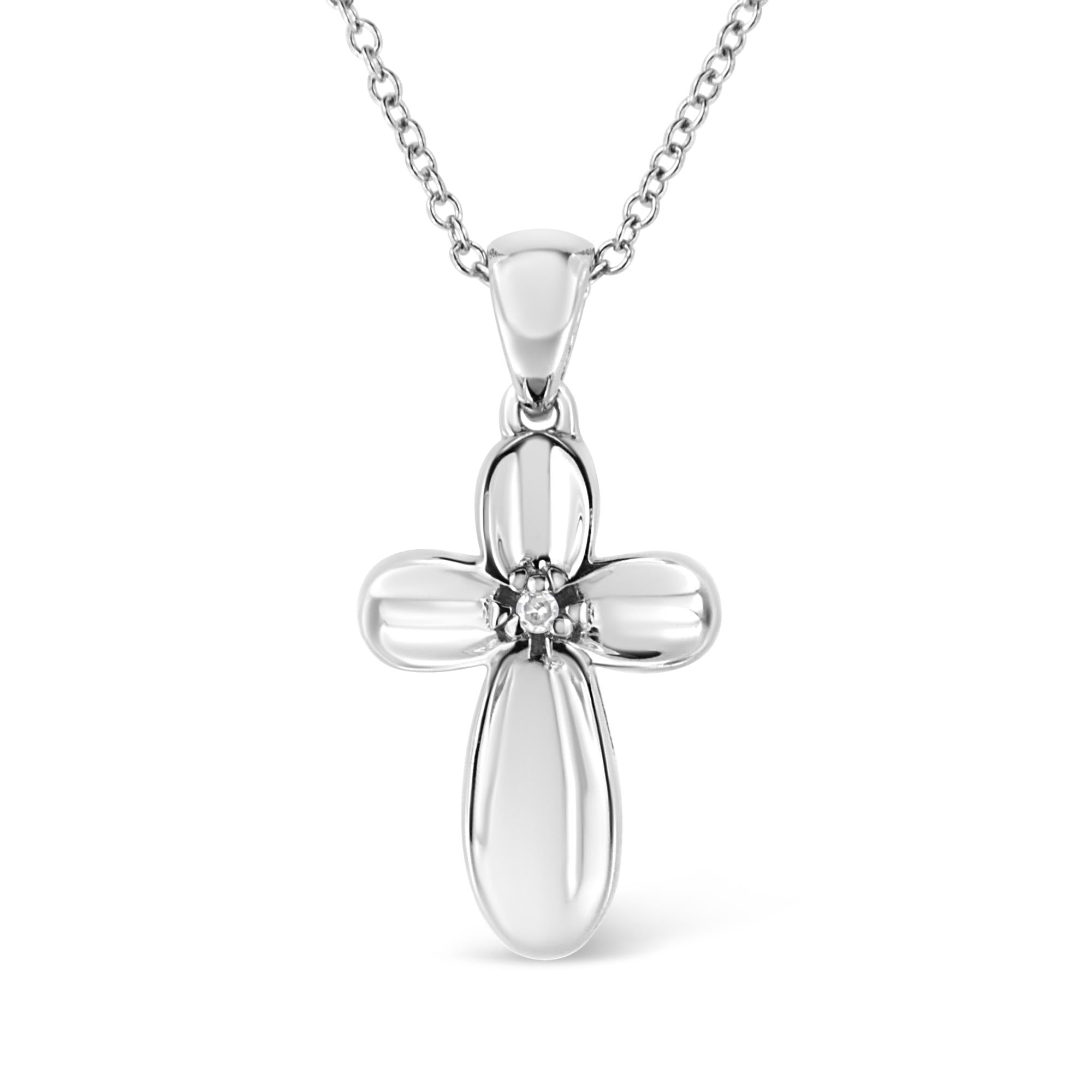 Sterling Silver Diamond Accent Floral Cross Pendant Necklace - Luxury Jewelry