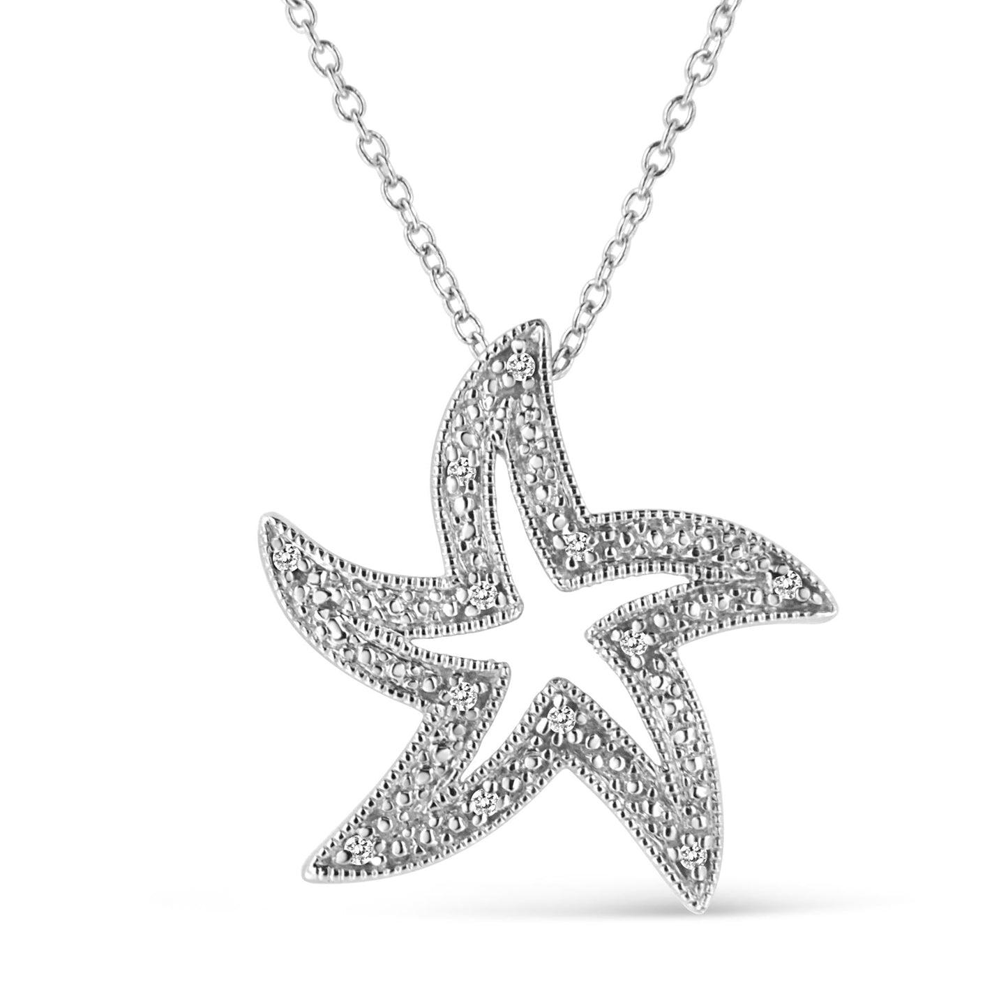 925 Silver Starfish Pendant Necklace, Diamond Accents, 18in, I-J/I1-I2