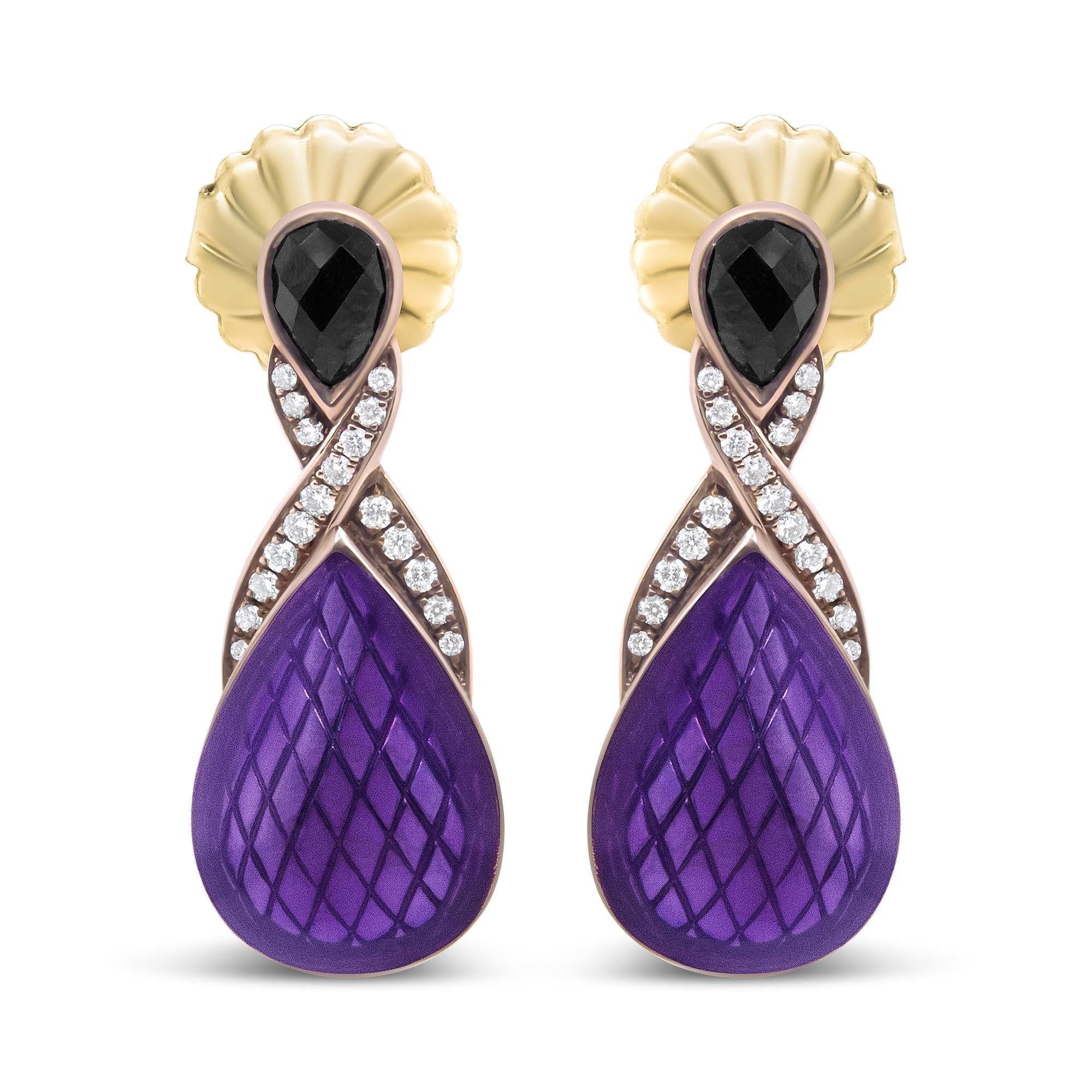 18K Rose Gold Flash Plated .925 Sterling Silver Purple Enamel 1/5 Cttw Round Pave-Set Diamond and 5.5 X 4mm Pear-Shaped