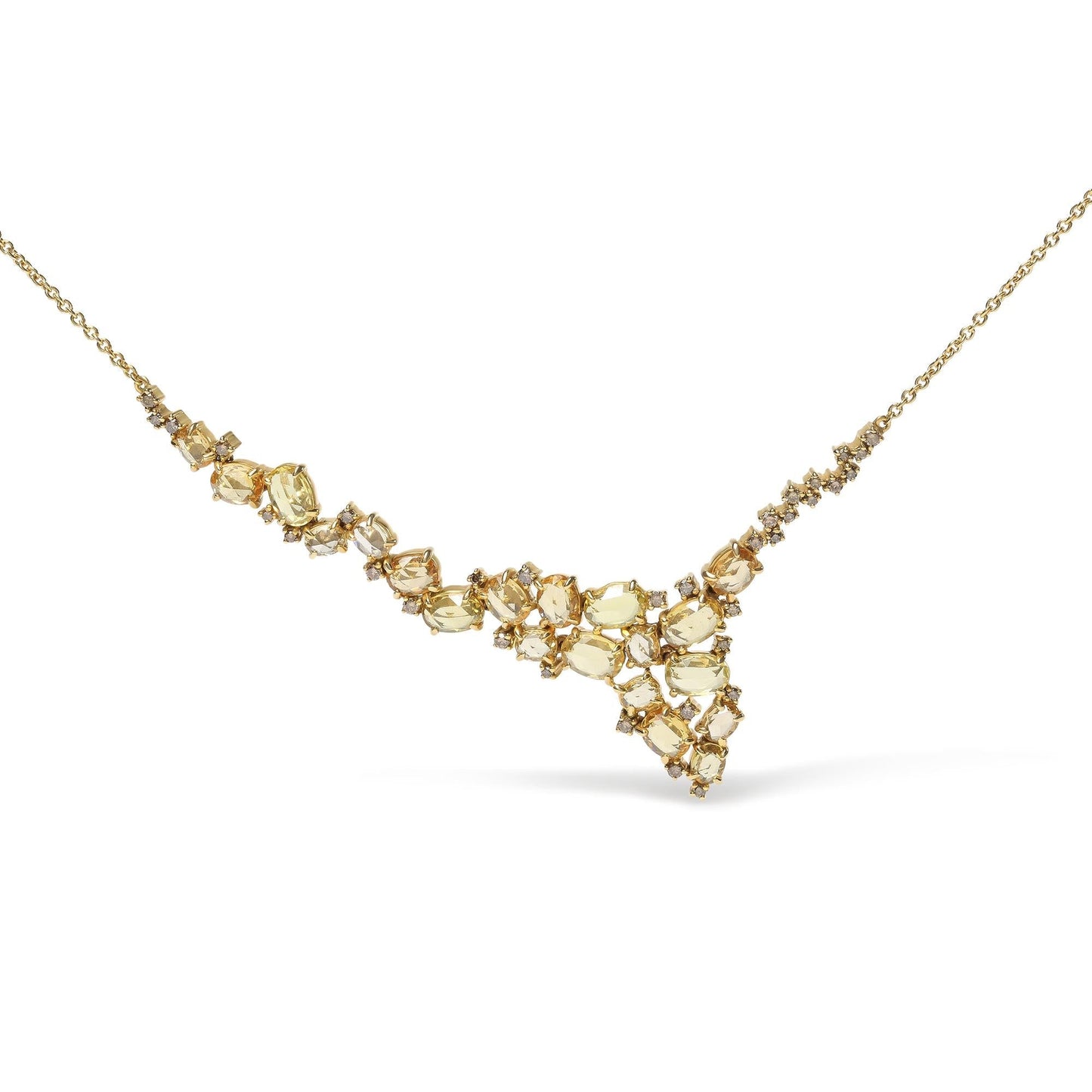 18K Yellow Gold 1/2 Cttw Brown Diamond & Yellow Sapphire Cluster Necklace