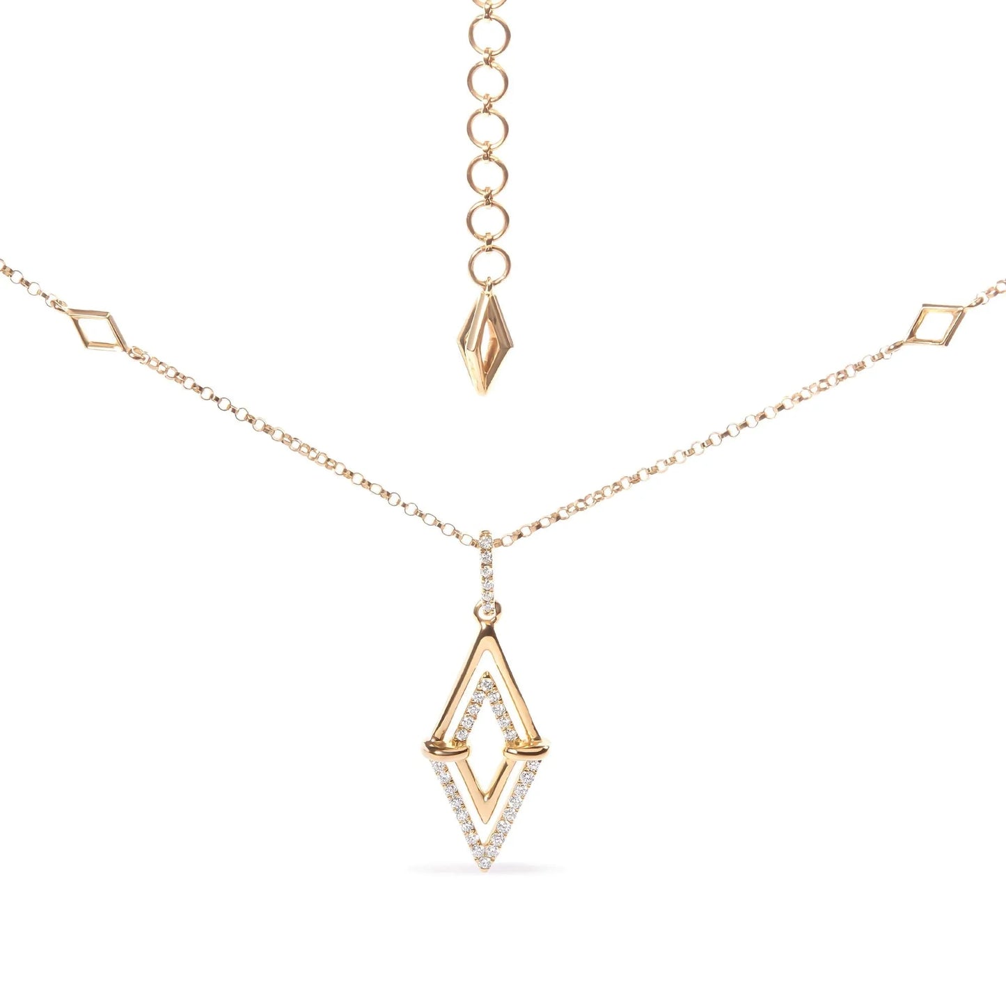 14K Gold Diamond Double Triangle Pendant Necklace 1/4 Ct 18" Geometric