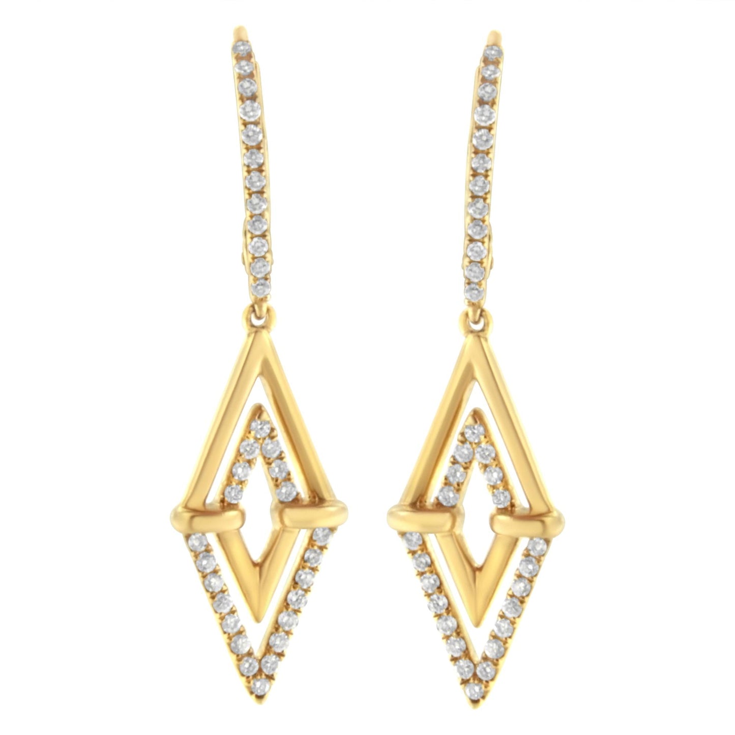 14K Yellow Gold 3/8 Cttw Diamond Double Triangle Drop Earrings