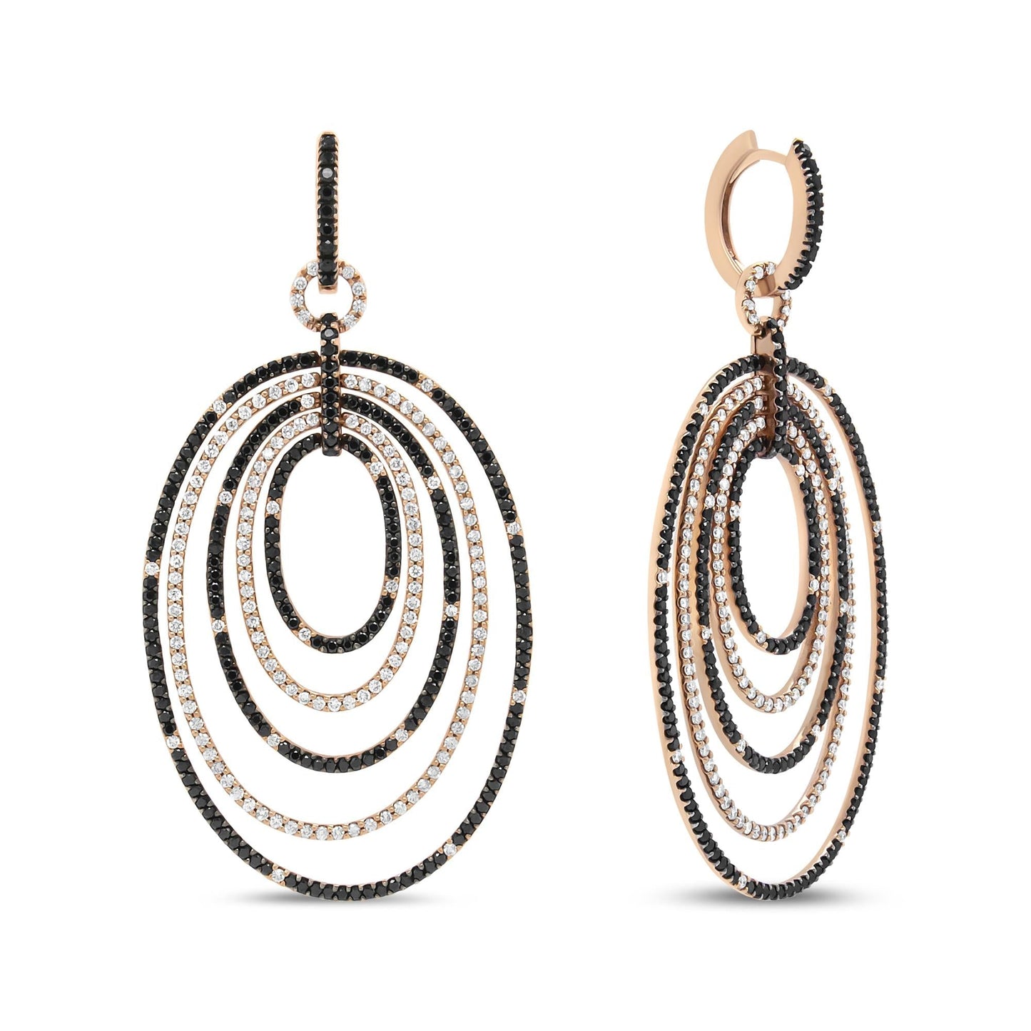 18K Rose Gold 5.00 Cttw Black & White Diamond Hoop Dangle Earrings