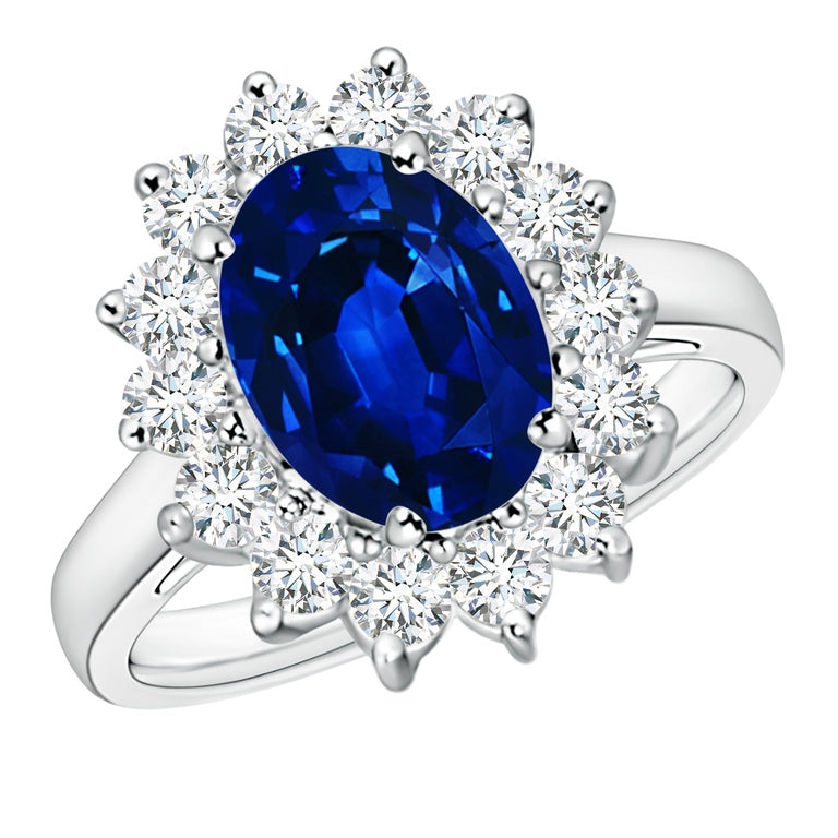 Princess Diana Inspired 3.00CTW AGI Certified G/vs Lab-Grown Sapphire and Diamond Halo Ring in 14K White Gold