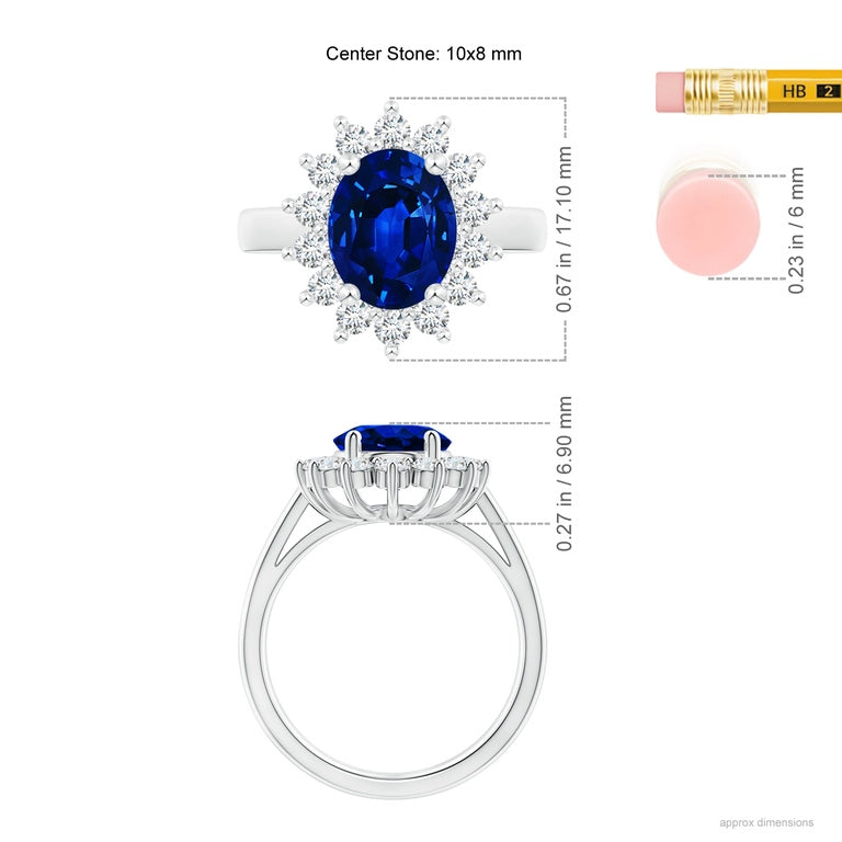 Princess Diana Inspired 3.00CTW AGI Certified G/vs Lab-Grown Sapphire and Diamond Halo Ring in 14K White Gold