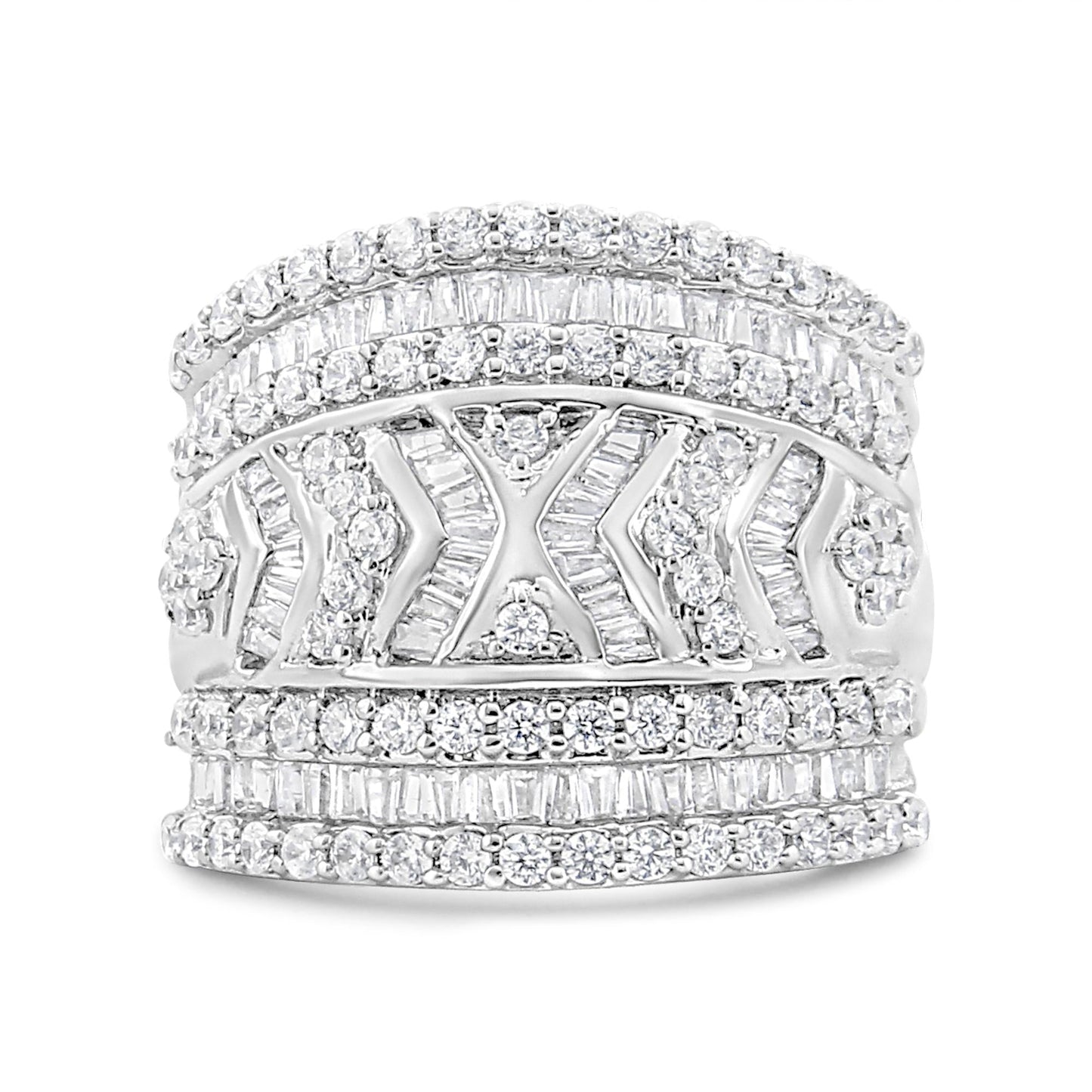 .925 Sterling Silver 2.0 Cttw Diamond Edge Multi-Row Band Ring (J-K, I3 Clarity)
