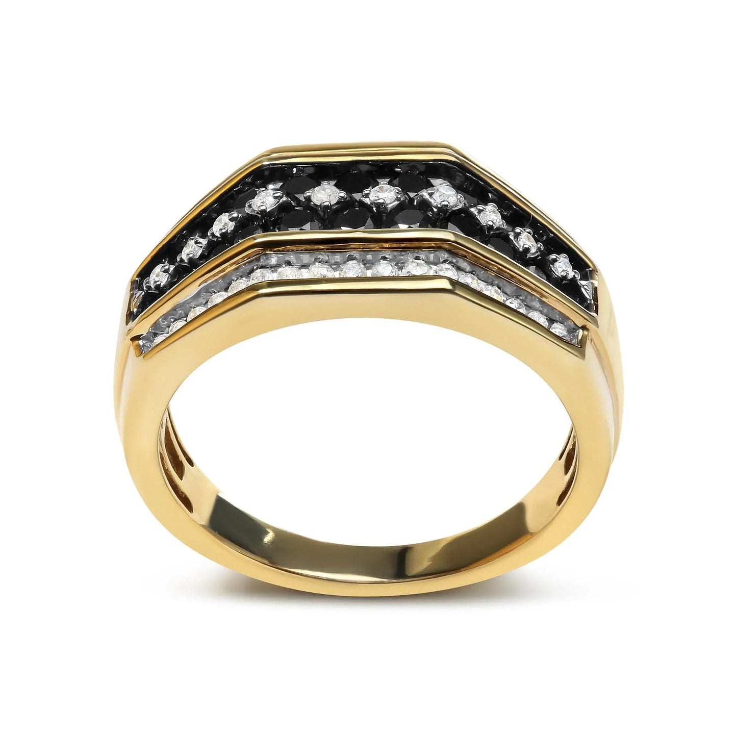 Men's 10K Yellow Gold 1.5 Cttw White & Black Diamond Cluster Ring Statement Gift