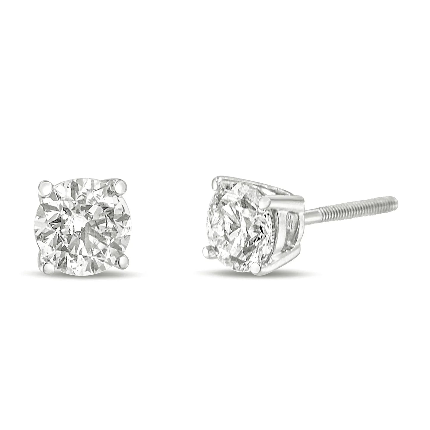 14K Gold 1.0 Carat Round Brilliant Cut Lab Grown Diamond Solitaire Stud Earrings