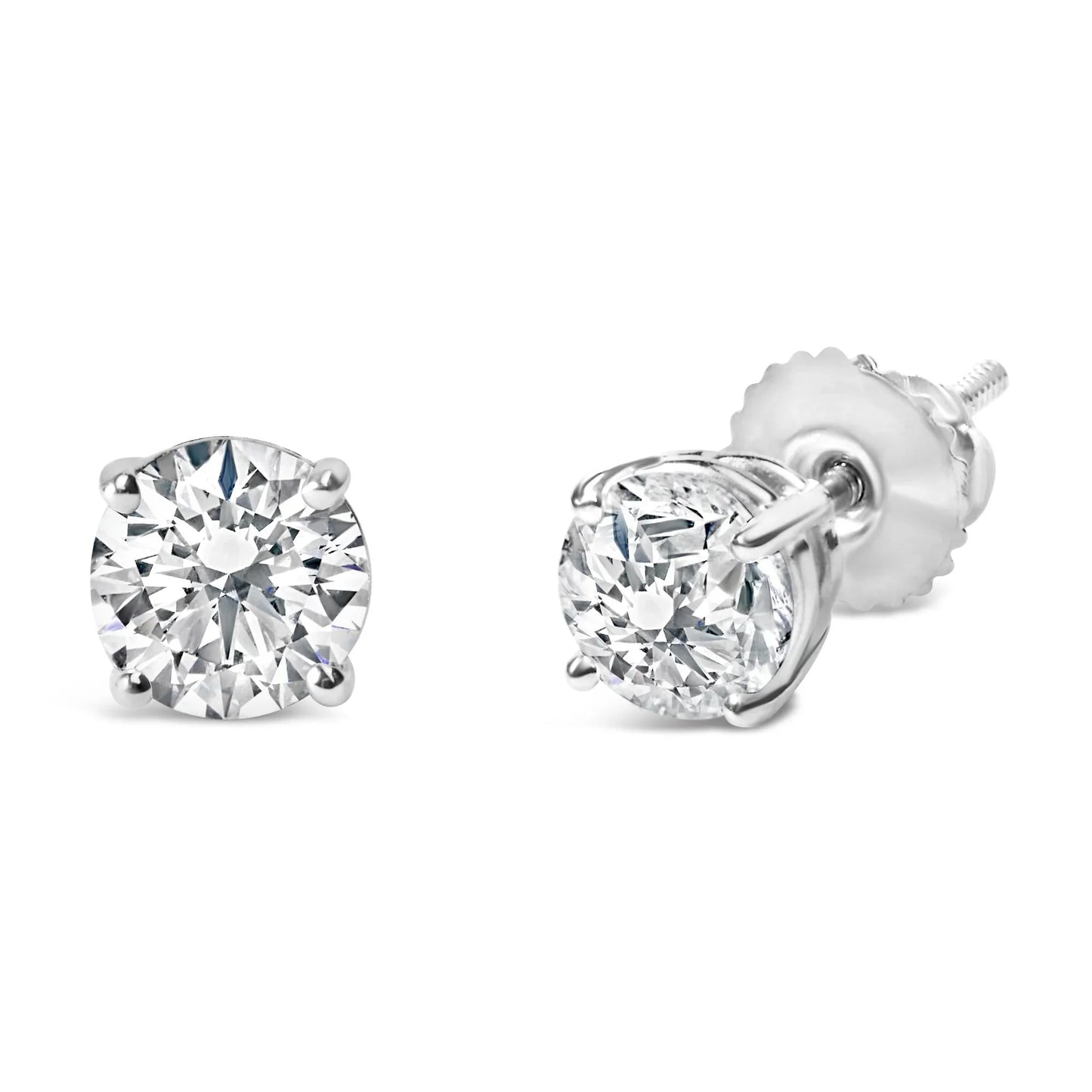 14K Gold 1.0 Carat Round Brilliant Cut Lab Grown Diamond Solitaire Stud Earrings