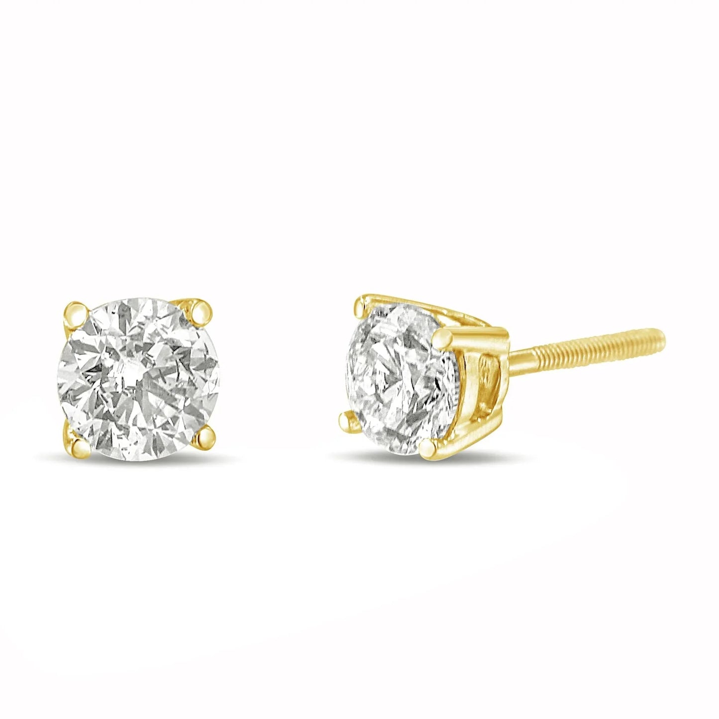 14K Gold 1.0 Carat Round Brilliant Cut Lab Grown Diamond Solitaire Stud Earrings
