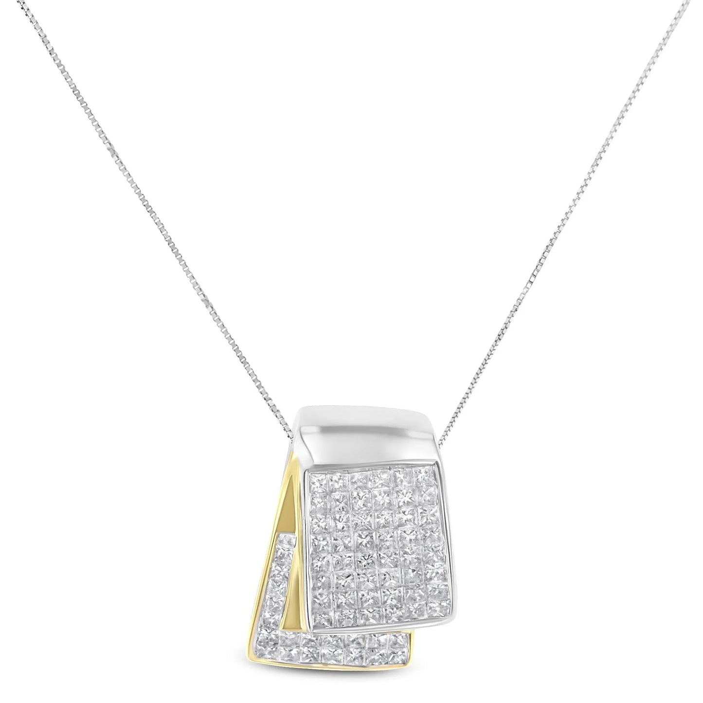 14K White/Yellow Gold 2.0 Cttw Princess-Cut Diamond Fold Pendant 18" Necklace