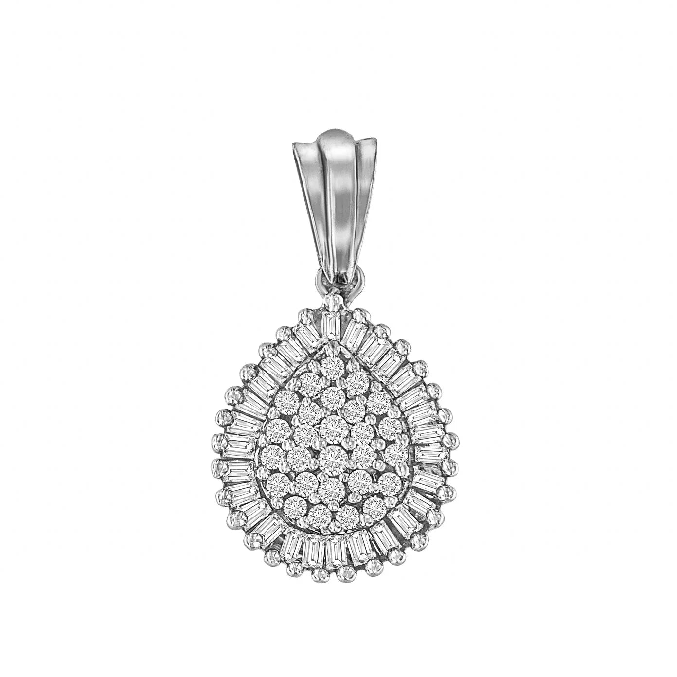 10K Gold 1/2 Cttw Round Bagutte-Cut Diamond Teardrop 18" Pendant Necklace