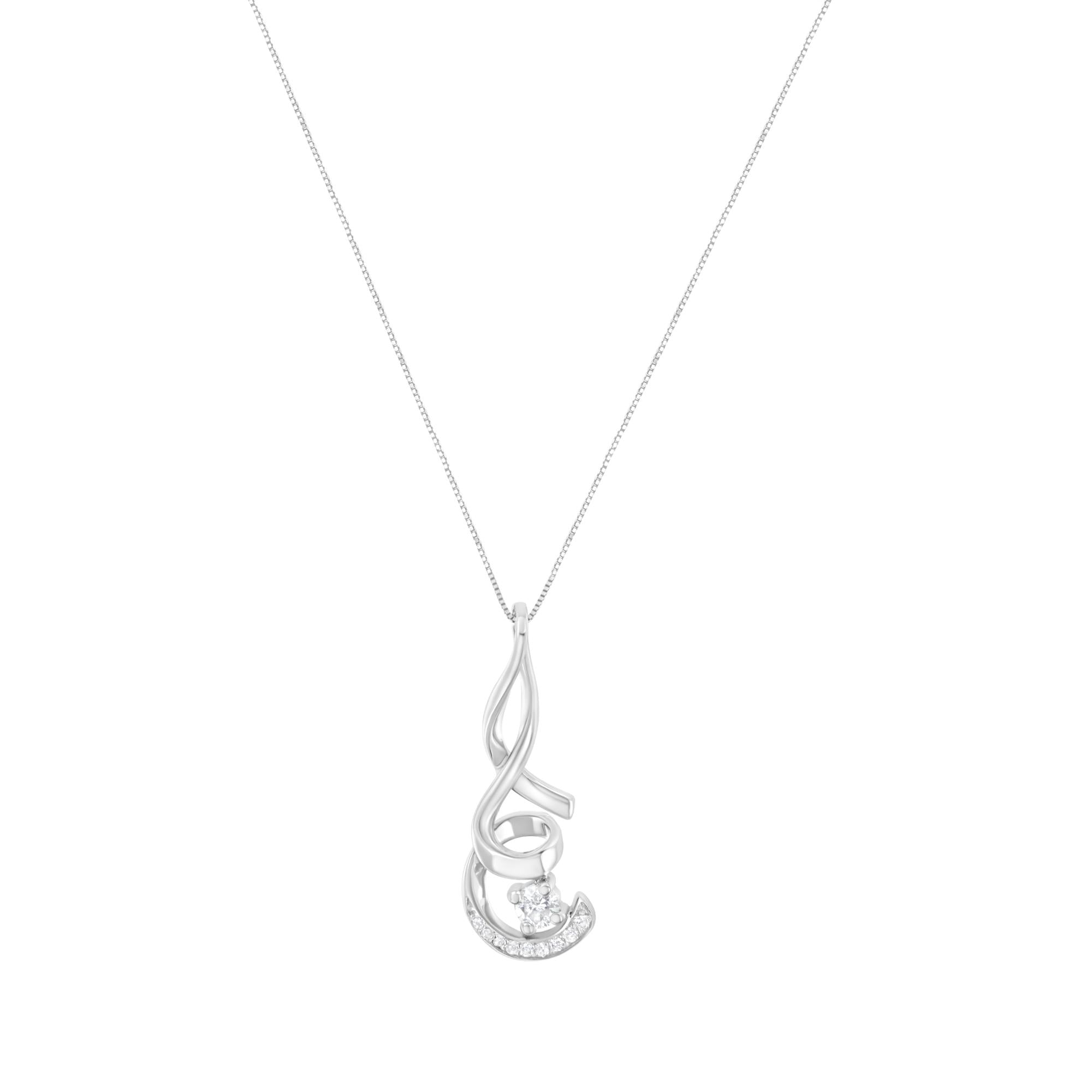 Espira 10K White Gold 1/4 Cttw Diamond Spiral Pendant Necklace - Luxury Jewelry