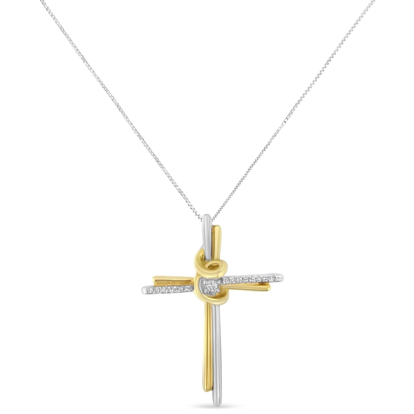 10K Two-Tone Yellow & White Gold Diamond-Accented Cross 18" Pendant Necklace