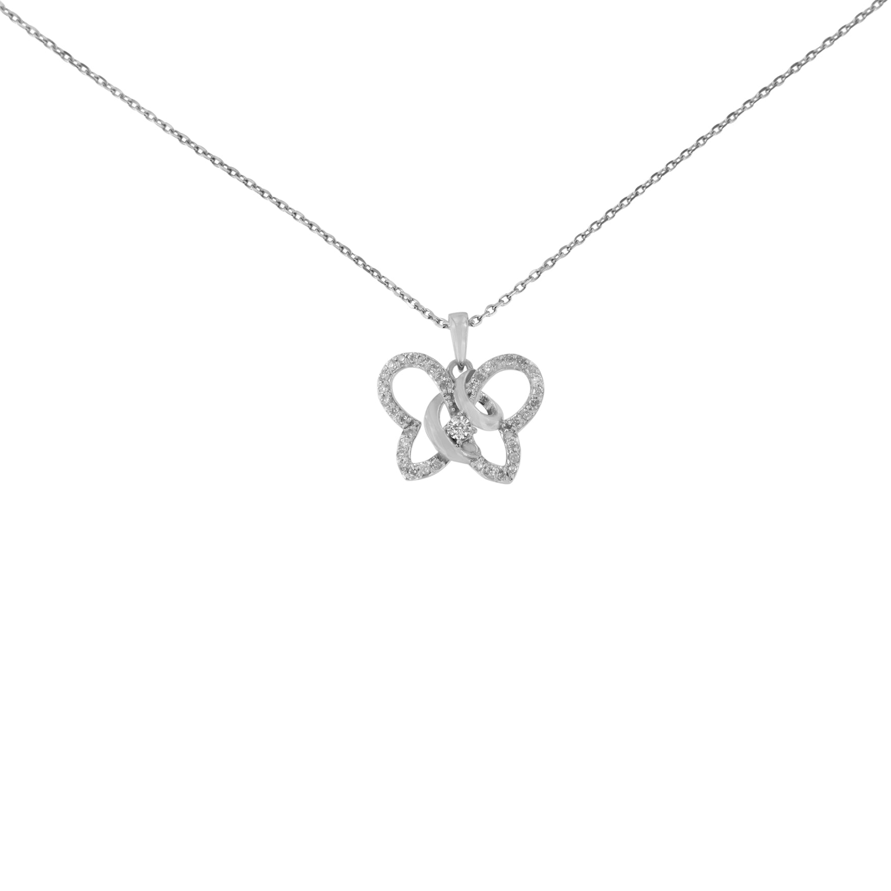 Sterling Silver Diamond Butterfly Pendant Necklace 18 - Luxury Jewelry