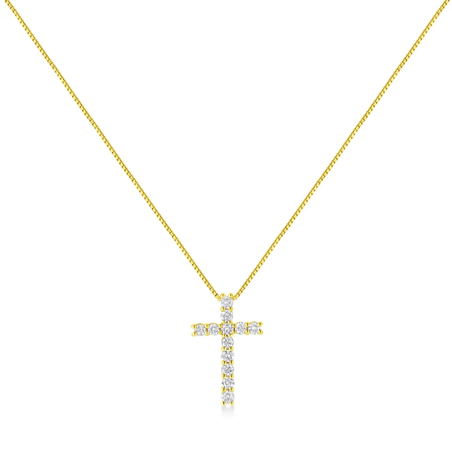10K Yellow Gold 1/2 Cttw Round Brilliant Cut Diamond Cross 18" Pendant Necklace