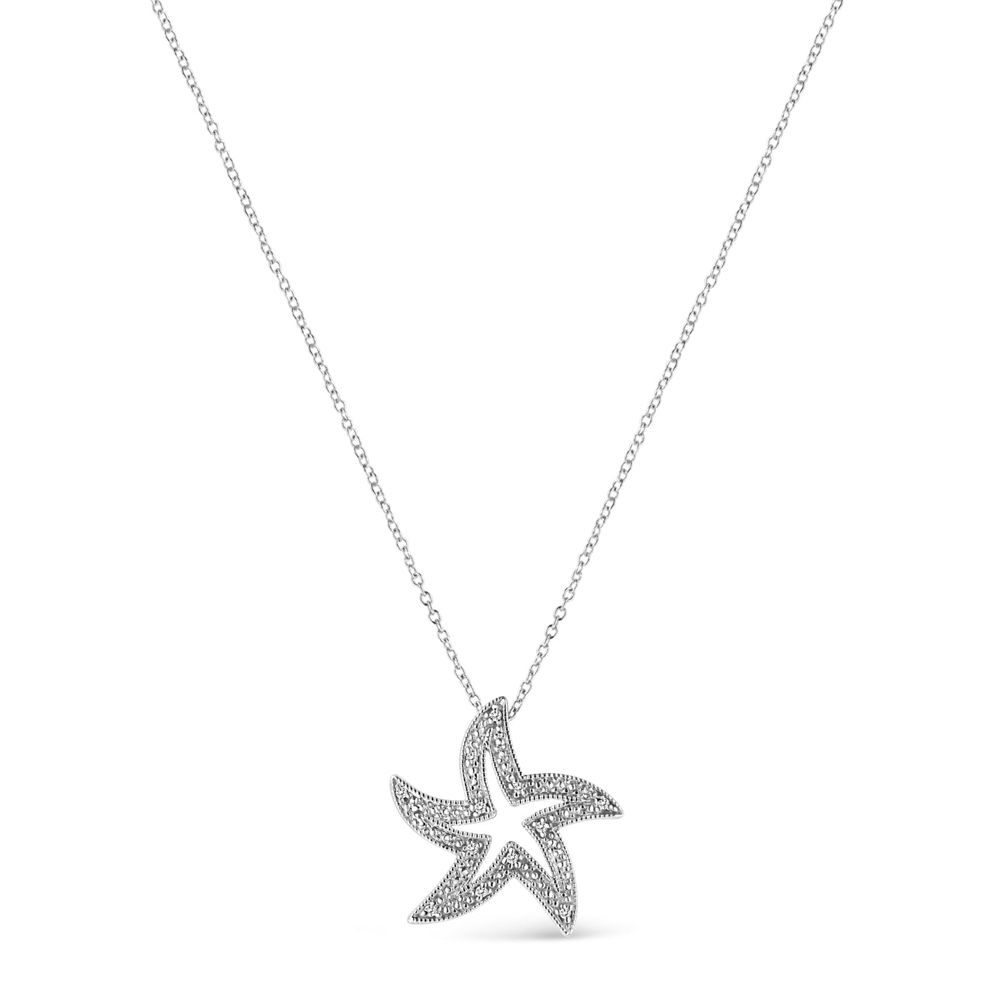 925 Silver Starfish Pendant Necklace, Diamond Accents, 18in, I-J/I1-I2