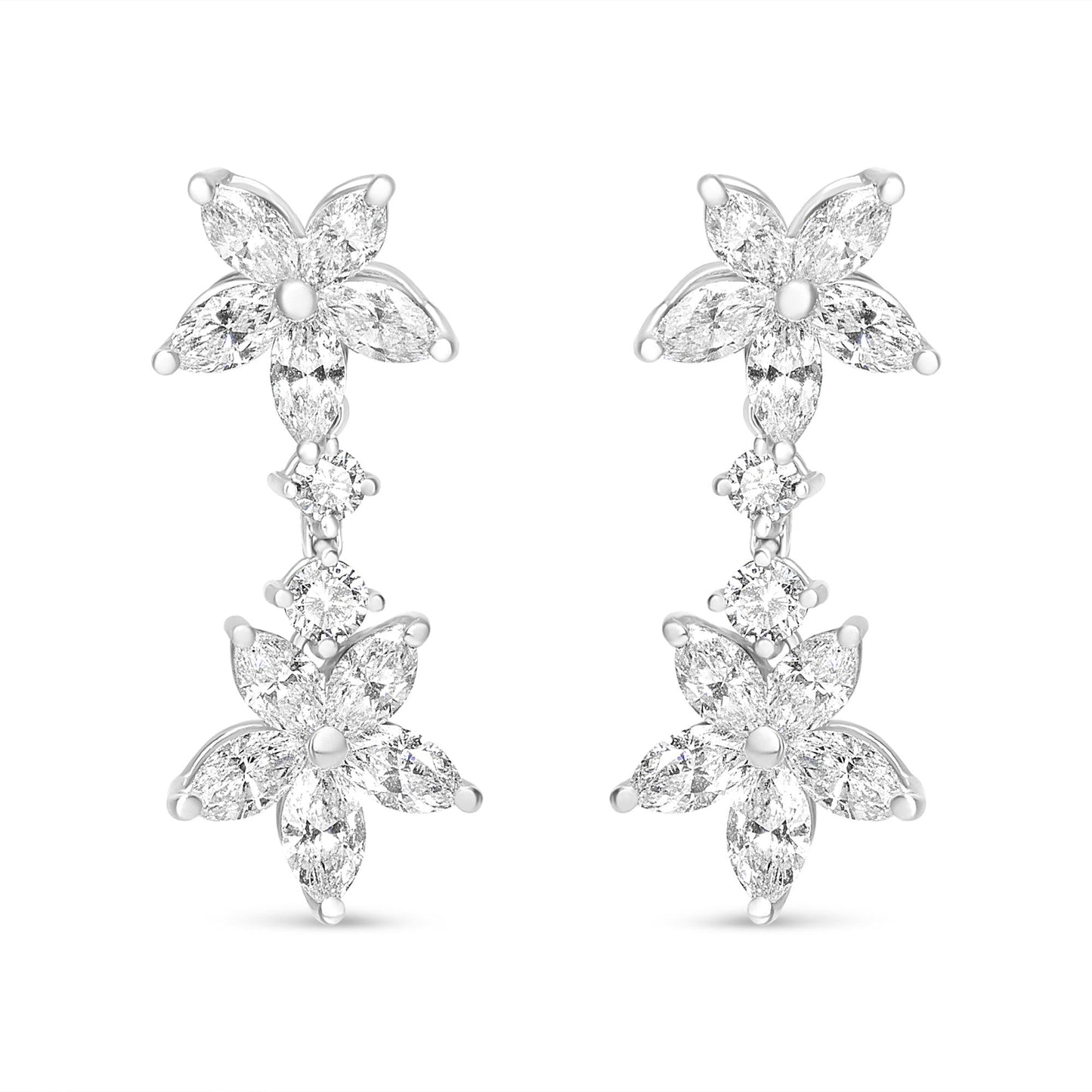 18K White Gold 6.0 Cttw Marquise Diamond Floral Dangle Drop Earrings