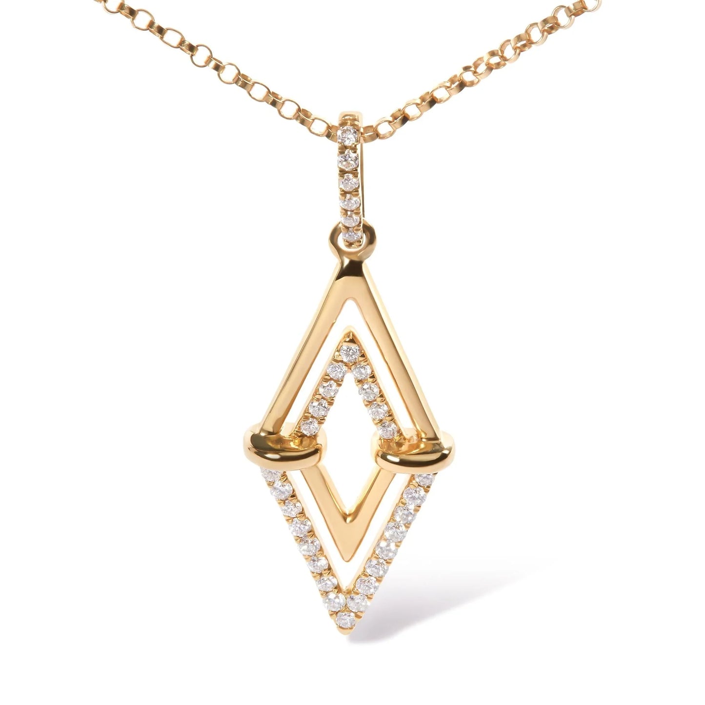 14K Gold Diamond Double Triangle Pendant Necklace 1/4 Ct 18" Geometric