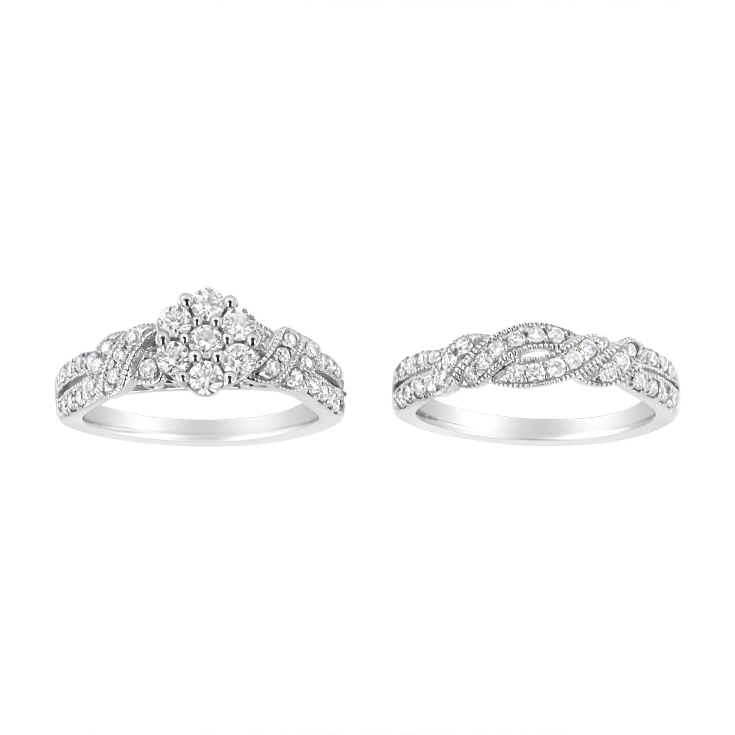 .925 Sterling Silver 1 Cttw Lab Diamond Engagement Ring & Band Set (F-G, VS2)