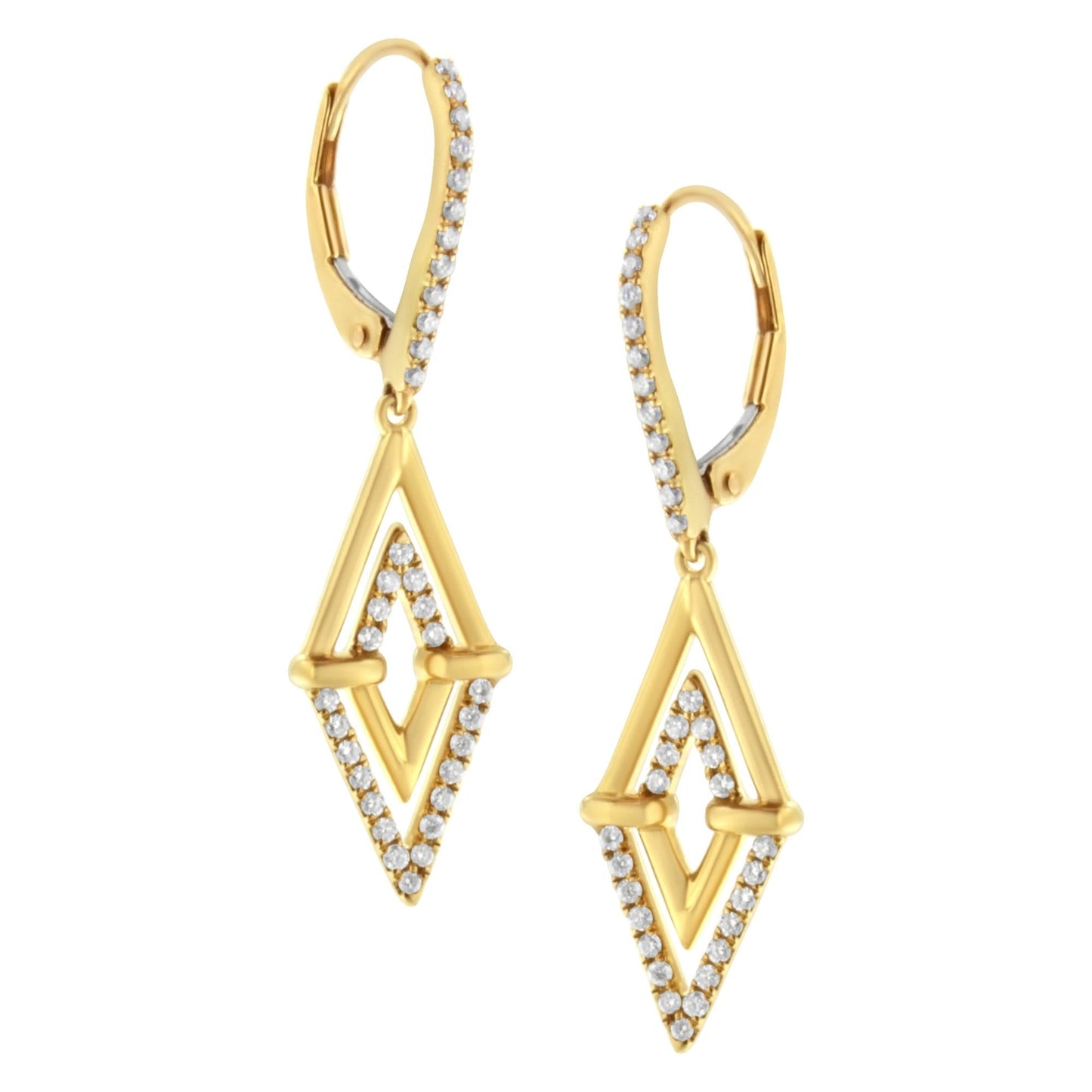14K Yellow Gold 3/8 Cttw Diamond Double Triangle Drop Earrings