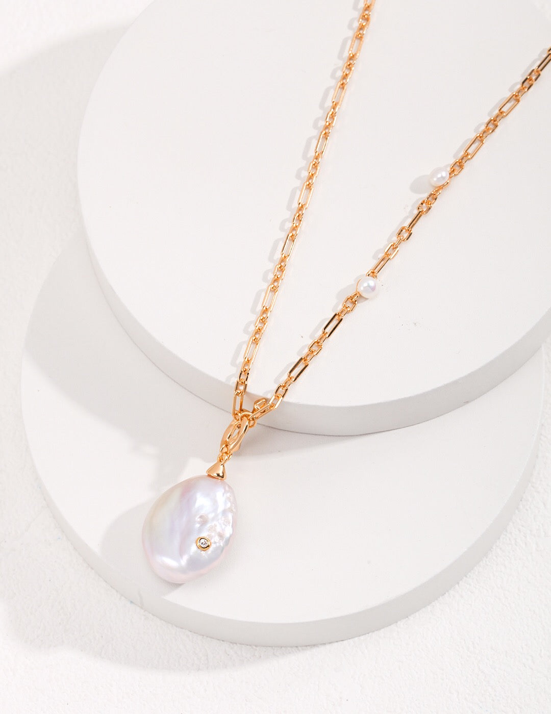 Handmade Pearl Pendant Necklace, 18K Gold Vermeil on Silver, 60cm, Gift Box