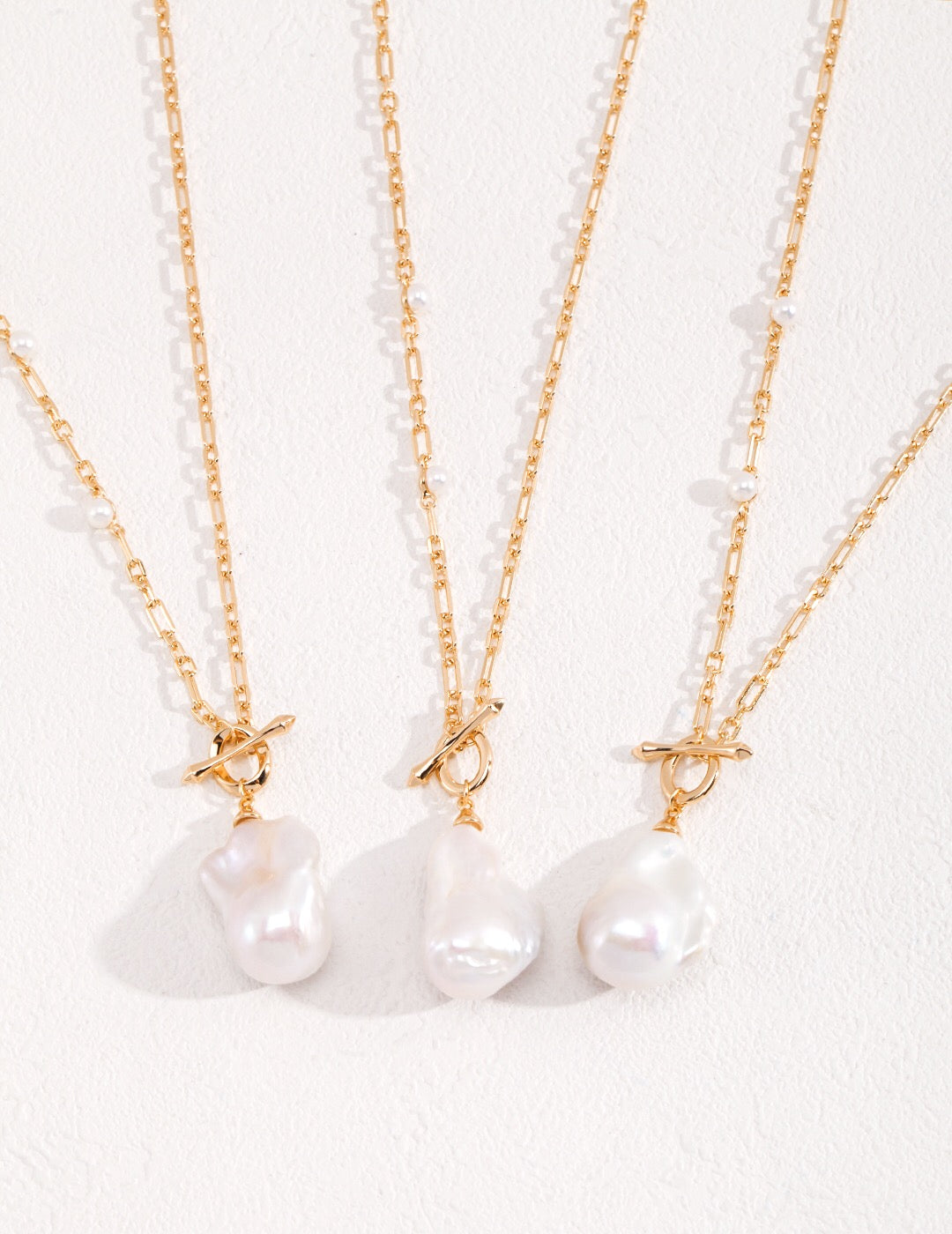 Handmade Pearl Pendant Necklace, 18K Gold Vermeil on Silver, 60cm, Gift Box