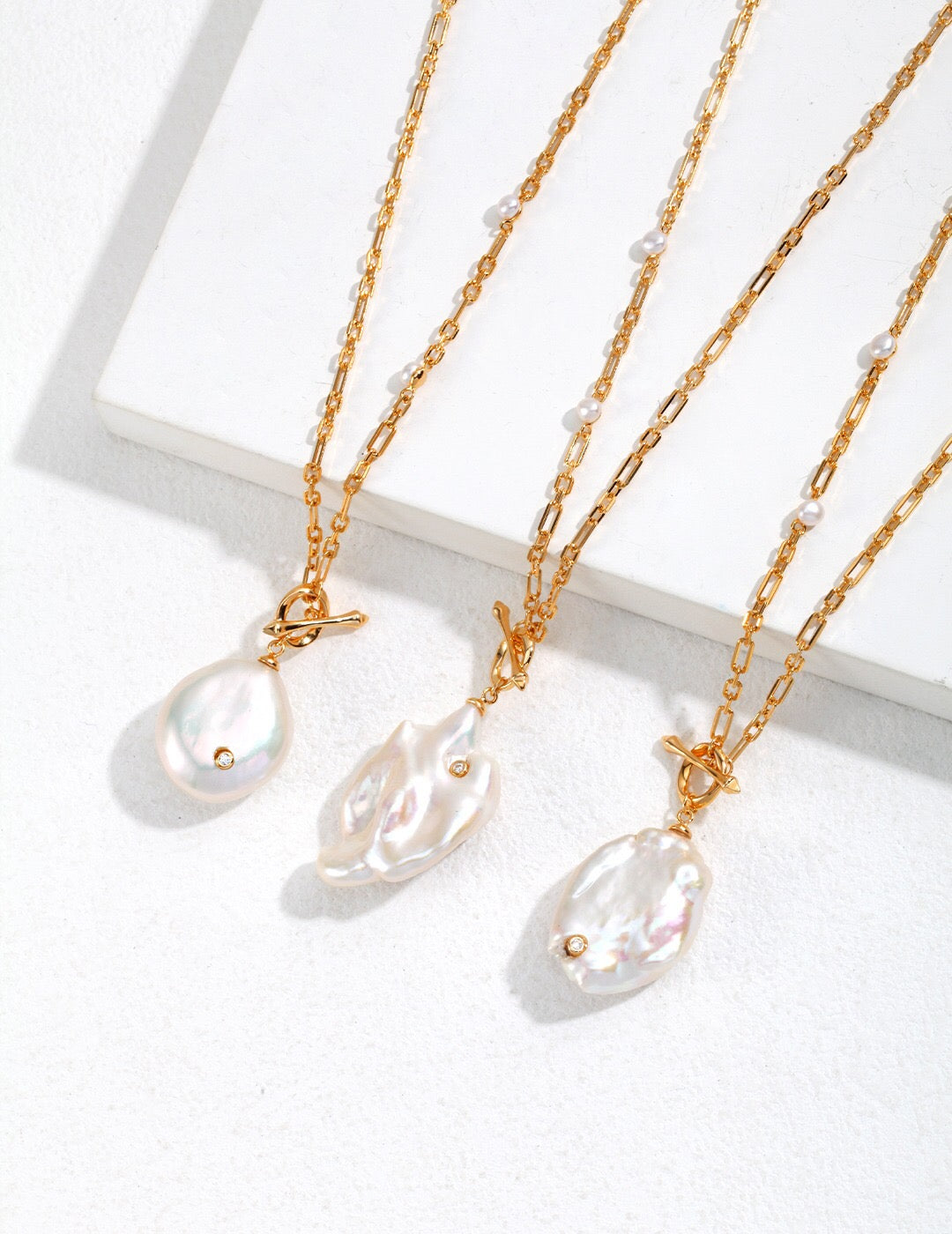 Handmade Pearl Pendant Necklace, 18K Gold Vermeil on Silver, 60cm, Gift Box