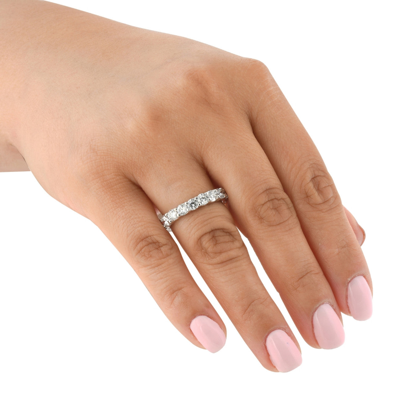2 CTW Round Lab Grown Diamond Eternity Band, 14K White Gold, AGI Certified