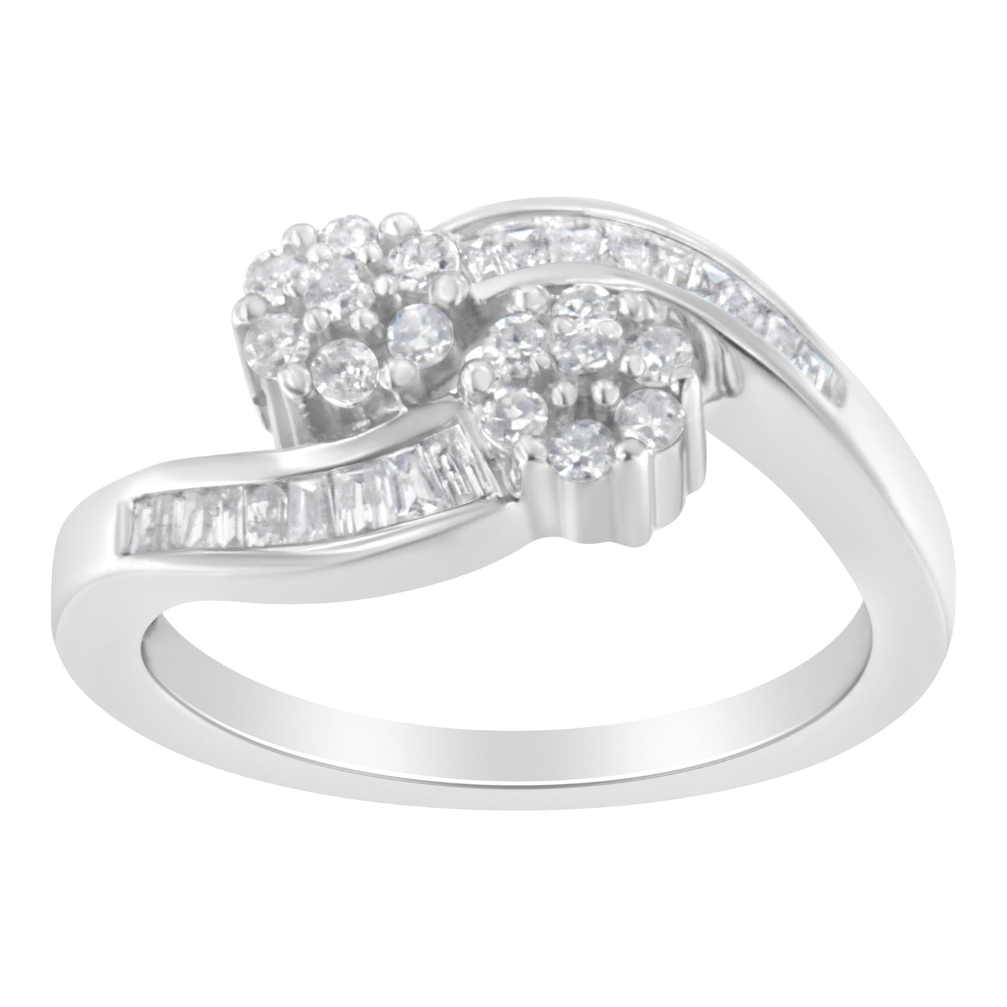 14K White Gold Round & Baguette Diamond Bypass Ring (1/2 Cttw, H-I, I1-I2)