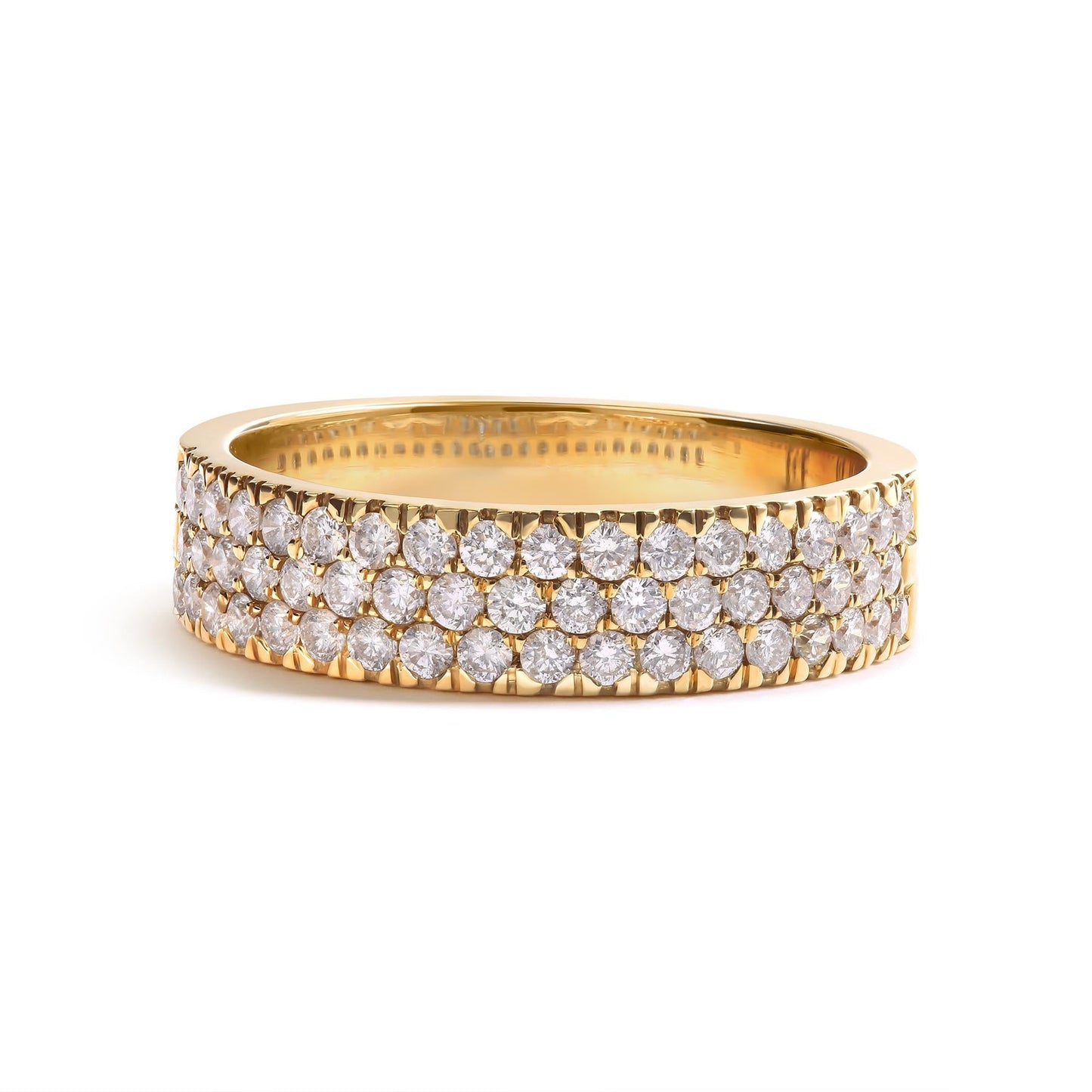 14K Yellow Gold Pave Set 3/4 Cttw Multi-Row Diamond Band Ring (H-I, SI2-I1)